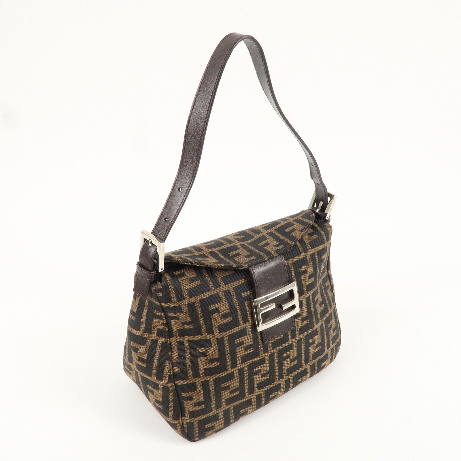 FENDI Zucca Canvas Leather Shoulder Bag Brown 222826