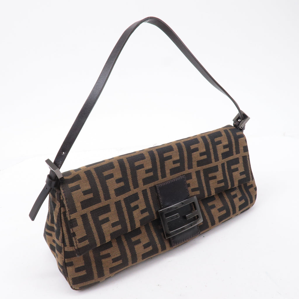FENDI Mamma Baguette Zucca Canvas Leather Bag Brown 8BR181