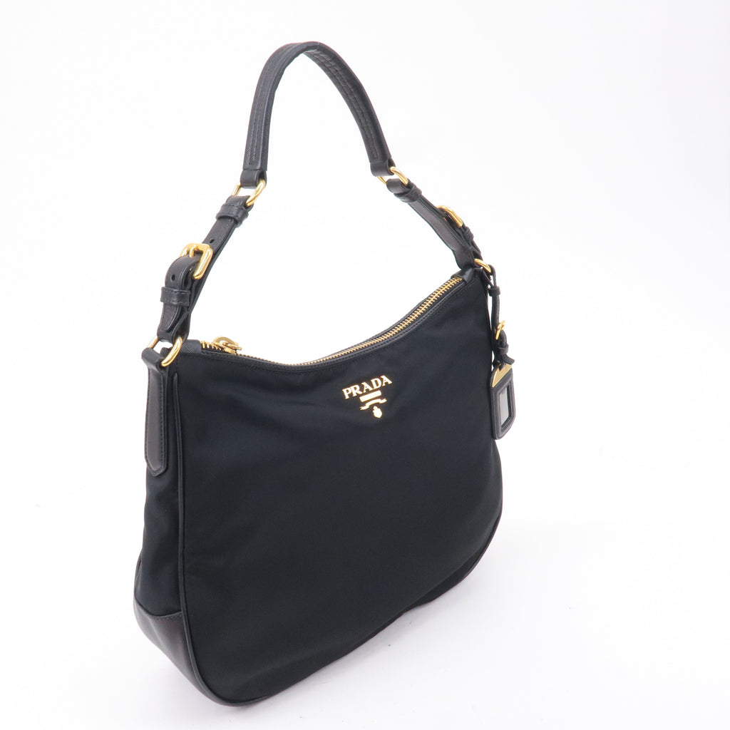 Prada Nylon Leather Hand Bag Shoulder Bag Black BR4987