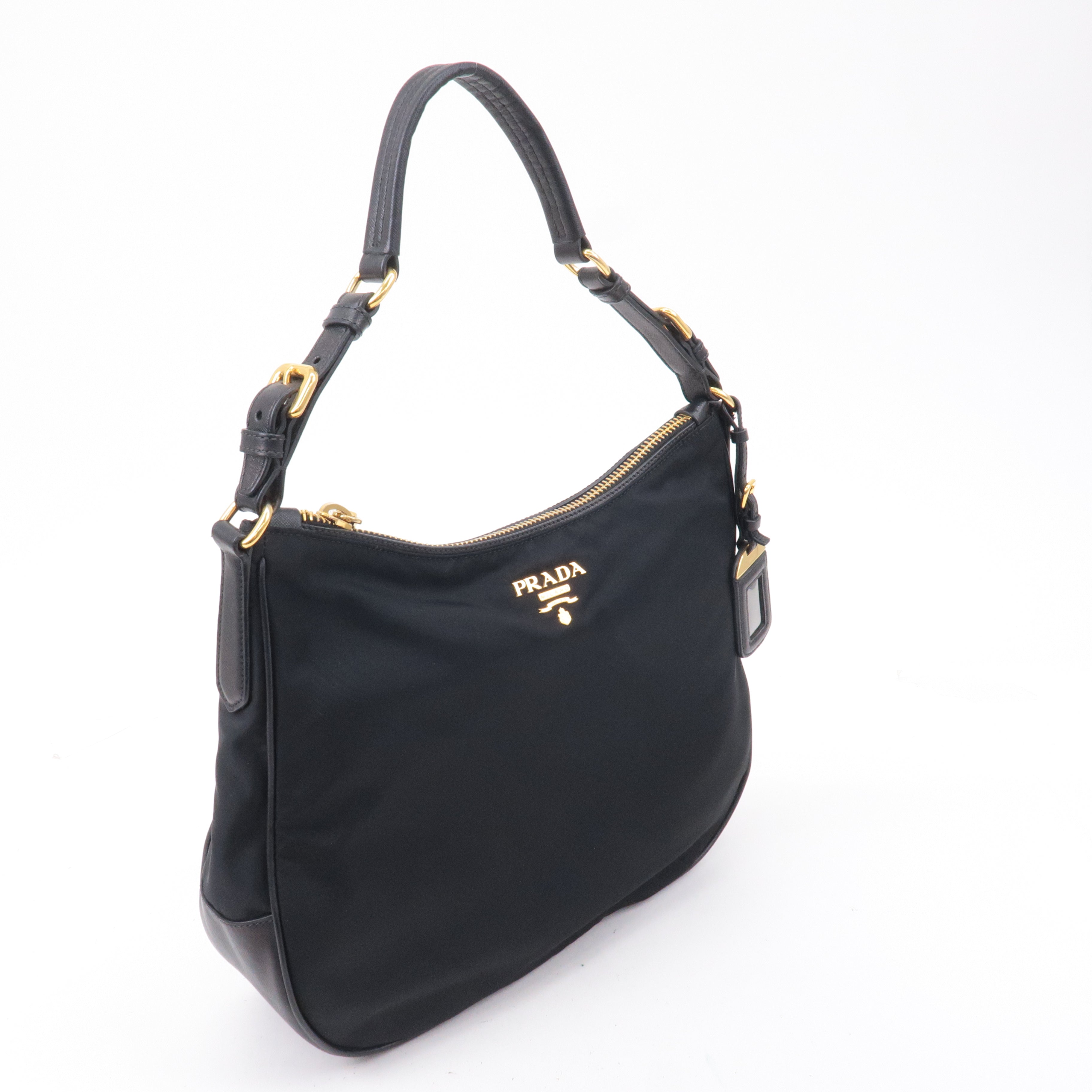 Prada Nylon Leather Hand Bag Shoulder Bag Black BR4987