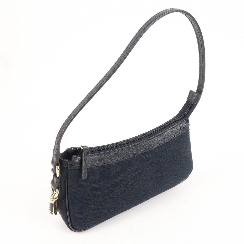 GUCCI GG Canvas Leather Hand bag Accessory Pouch Black 154432