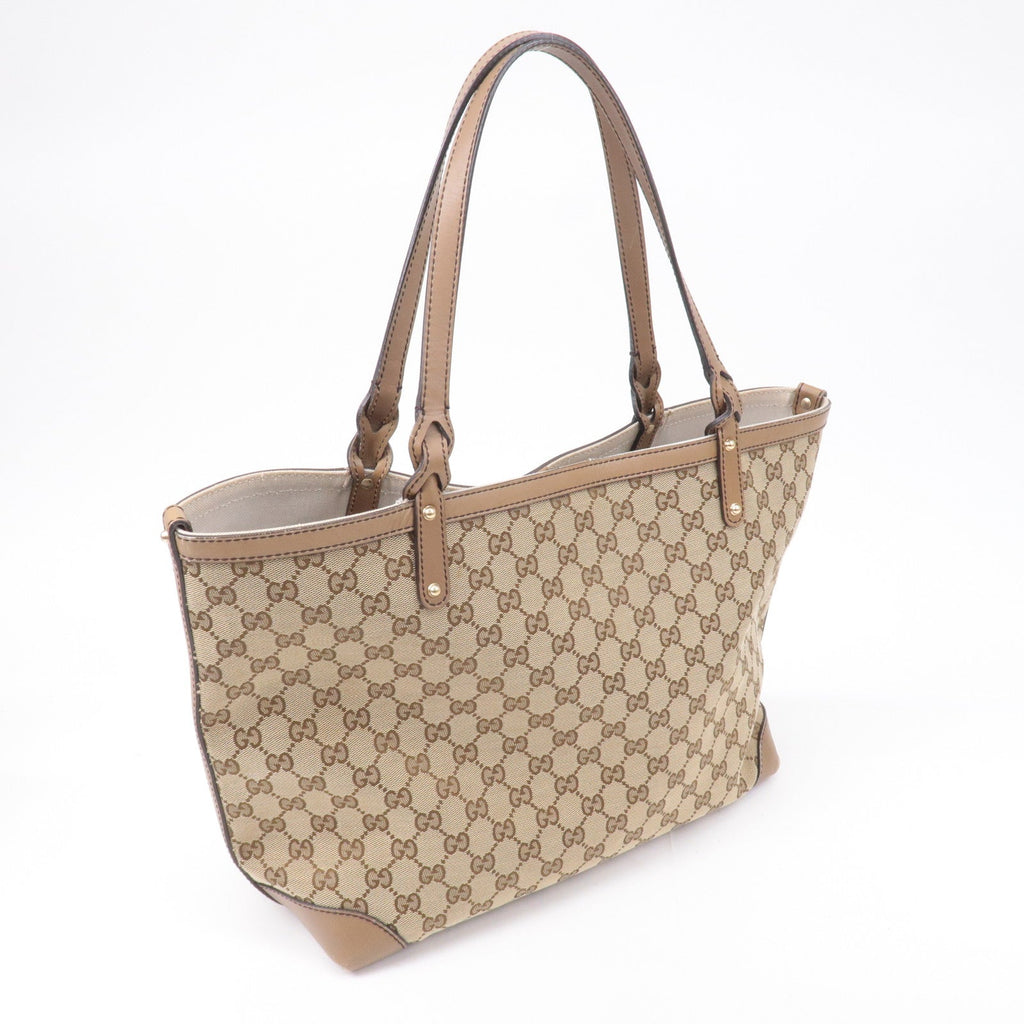 GUCCI GG Canvas Leather Tote Bag Beige Brown 247209