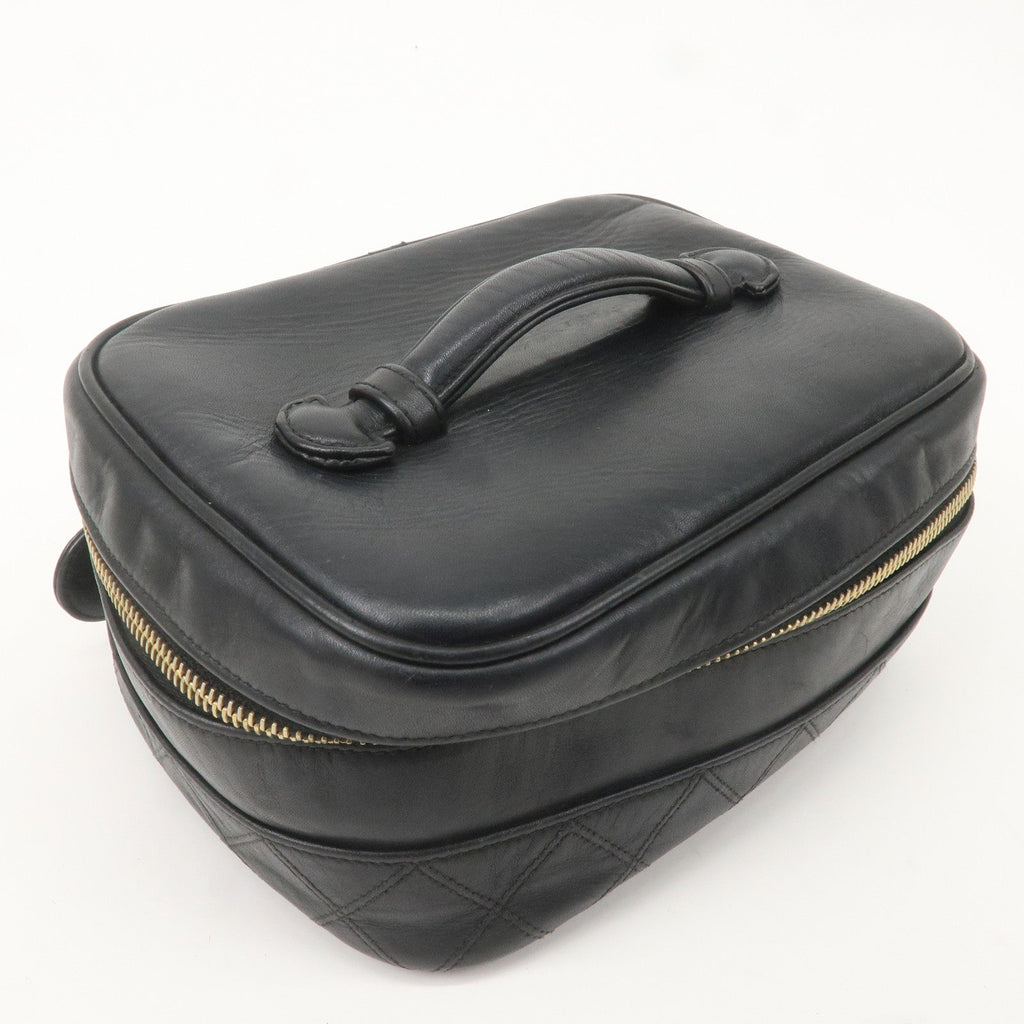 CHANEL Bicolore Lamb Skin Vanity Bag Cosmetic Pouch Black A01618