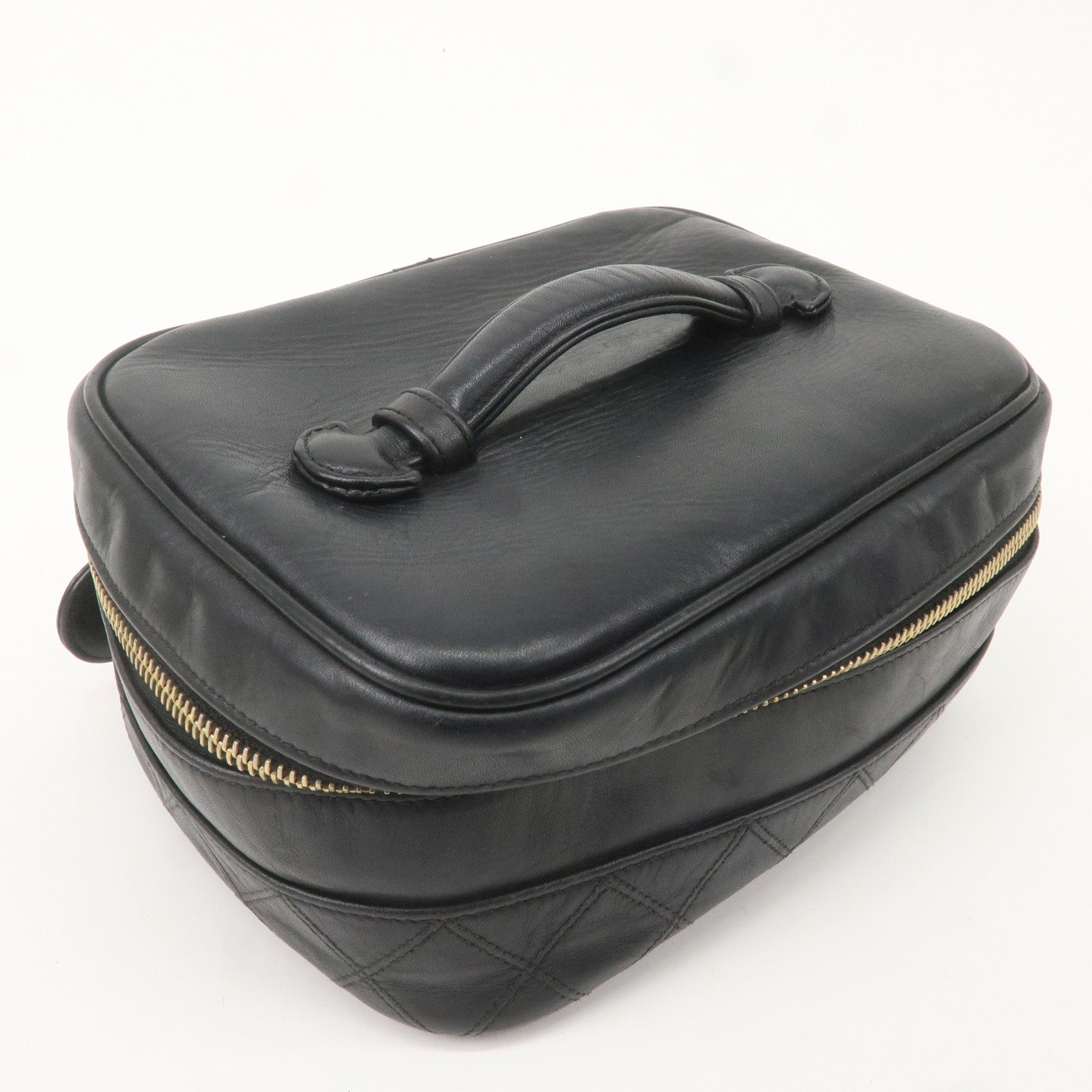 CHANEL Bicolore Lamb Skin Vanity Bag Cosmetic Pouch Black A01618
