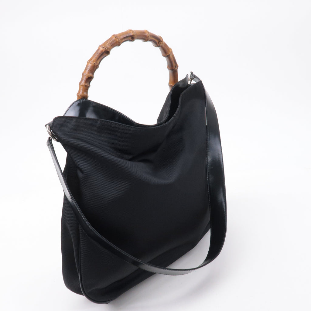 GUCCI Bamboo Nylon Patent Leather 2Way Shoulder Bag Black 001.1998