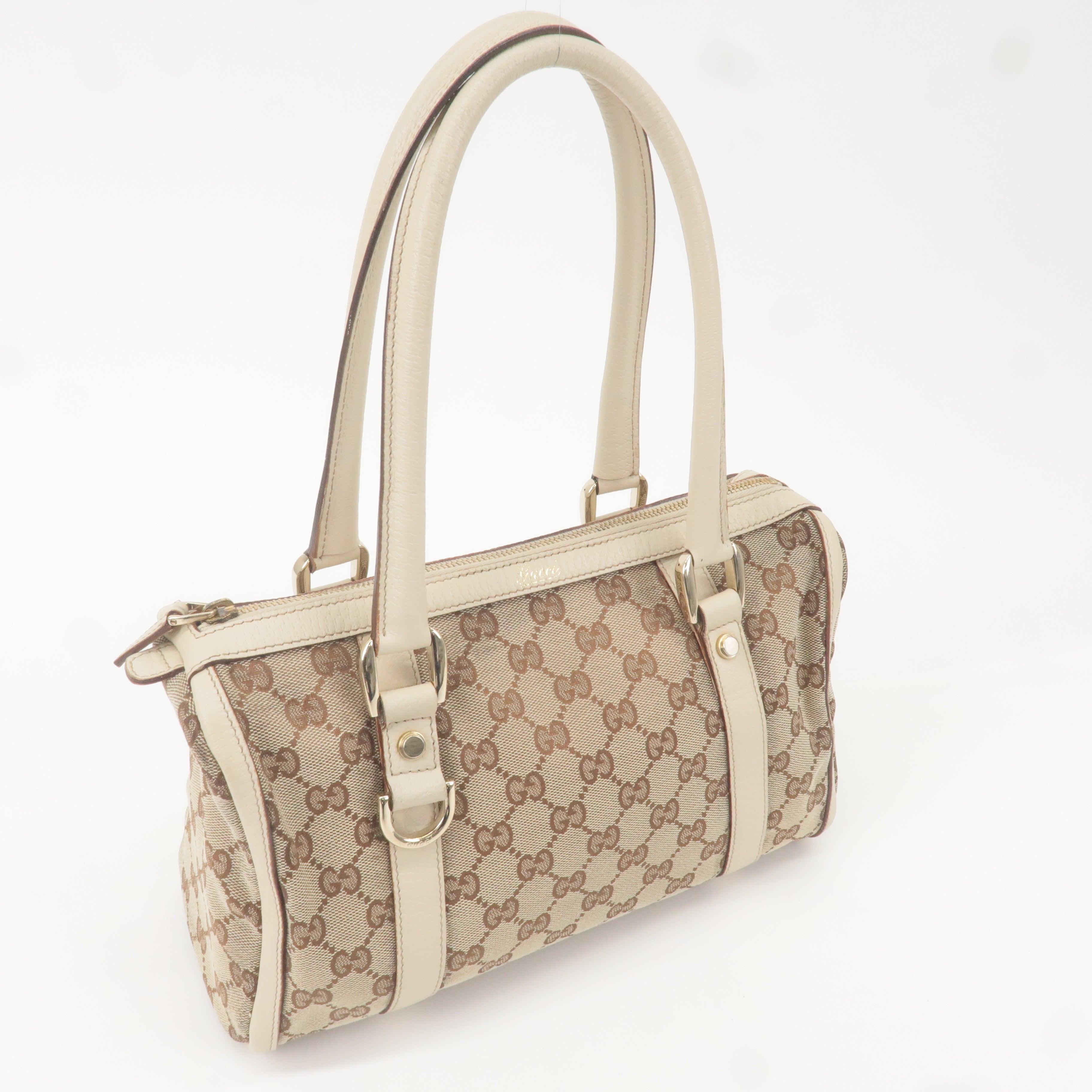 GUCCI Abbey GG Canvas Leather Boston Hand Bag Beige Ivory 130942
