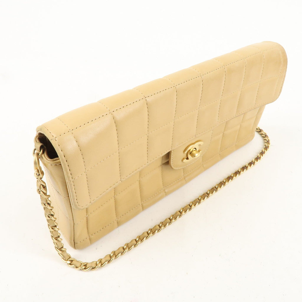 CHANEL Chocolate Bar Lamb Skin Chain Shoulder Bag Beige A15316