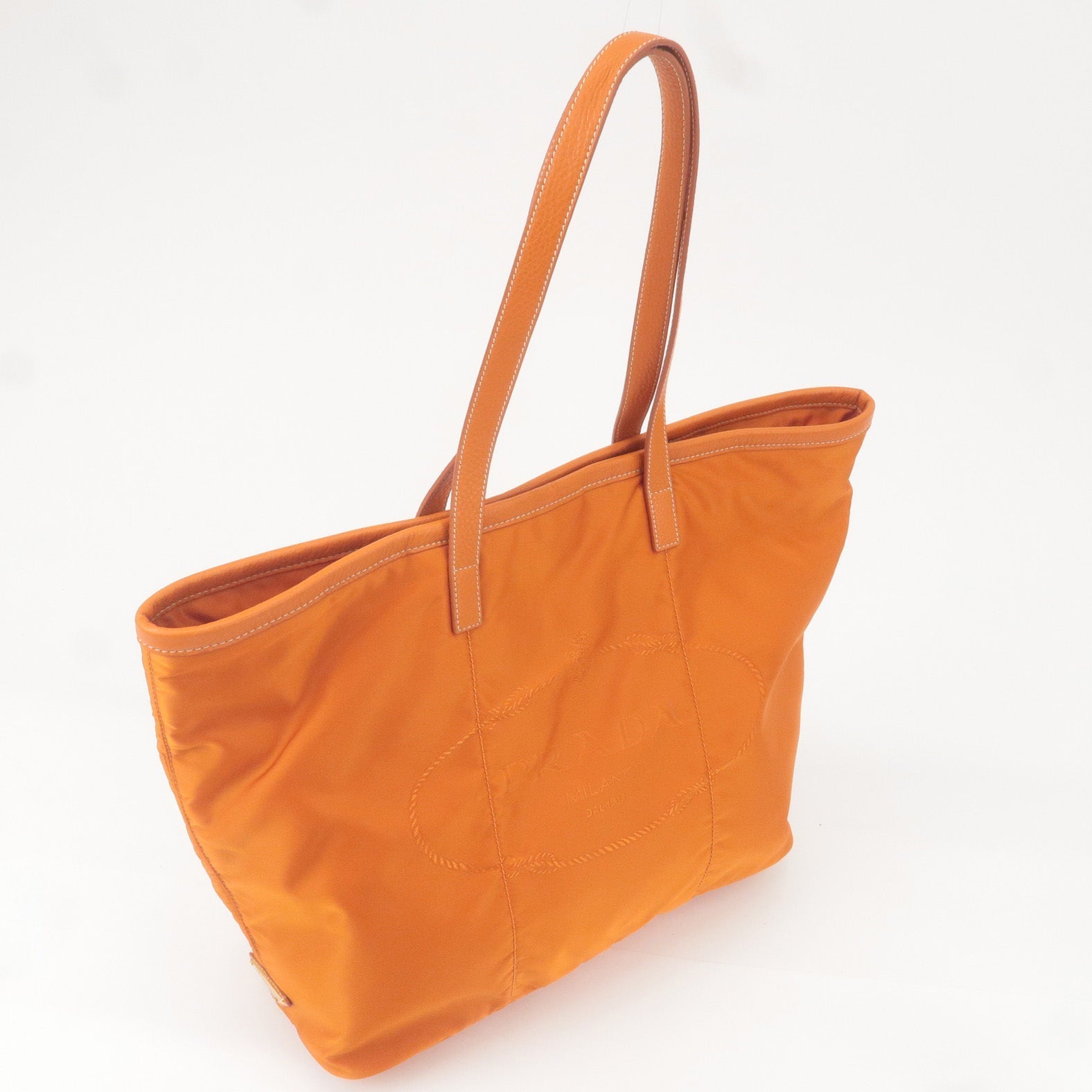 Prada Nylon Leather Tote Bag Shoulder Bag Orange BR4634