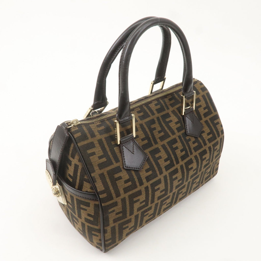 FENDI Zucca Canvas Leather Mini Boston Bag Black Brown 8BL104