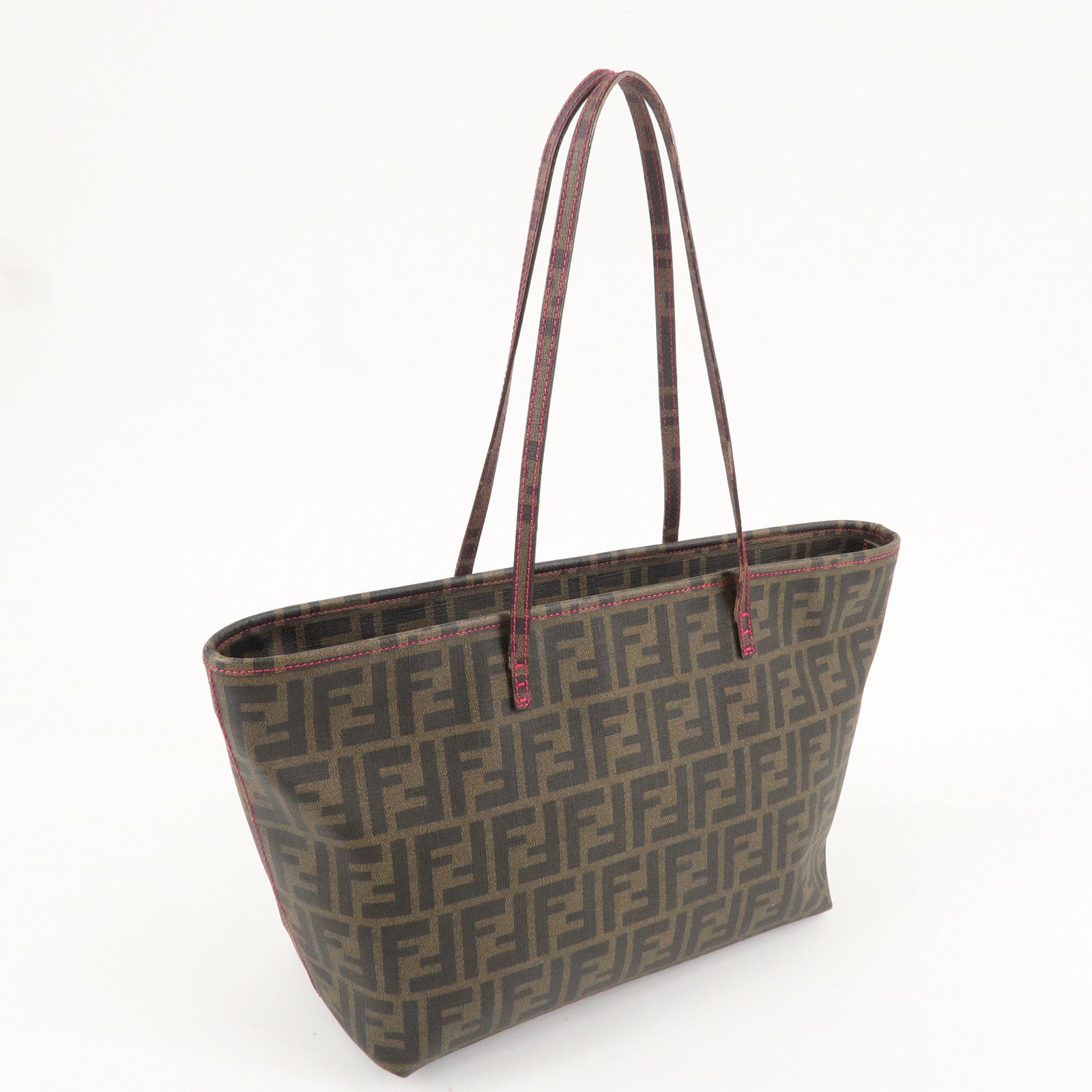 FENDI Zucca Logo Print PVC Tote Bag Brown Black Pink 8BH198