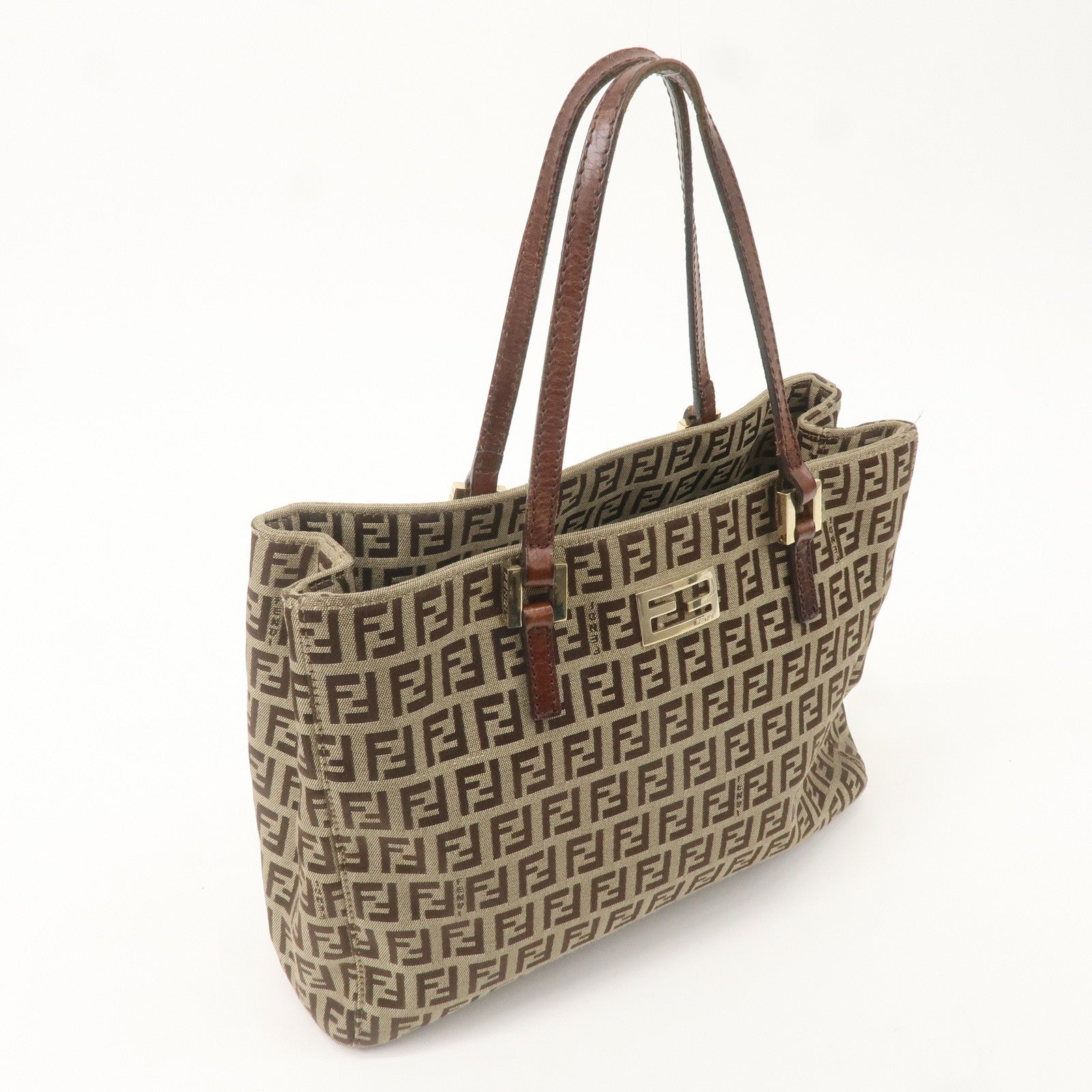 FENDI Zucchino Canvas Leather Mini Tote Bag Beige Brown 8BH132