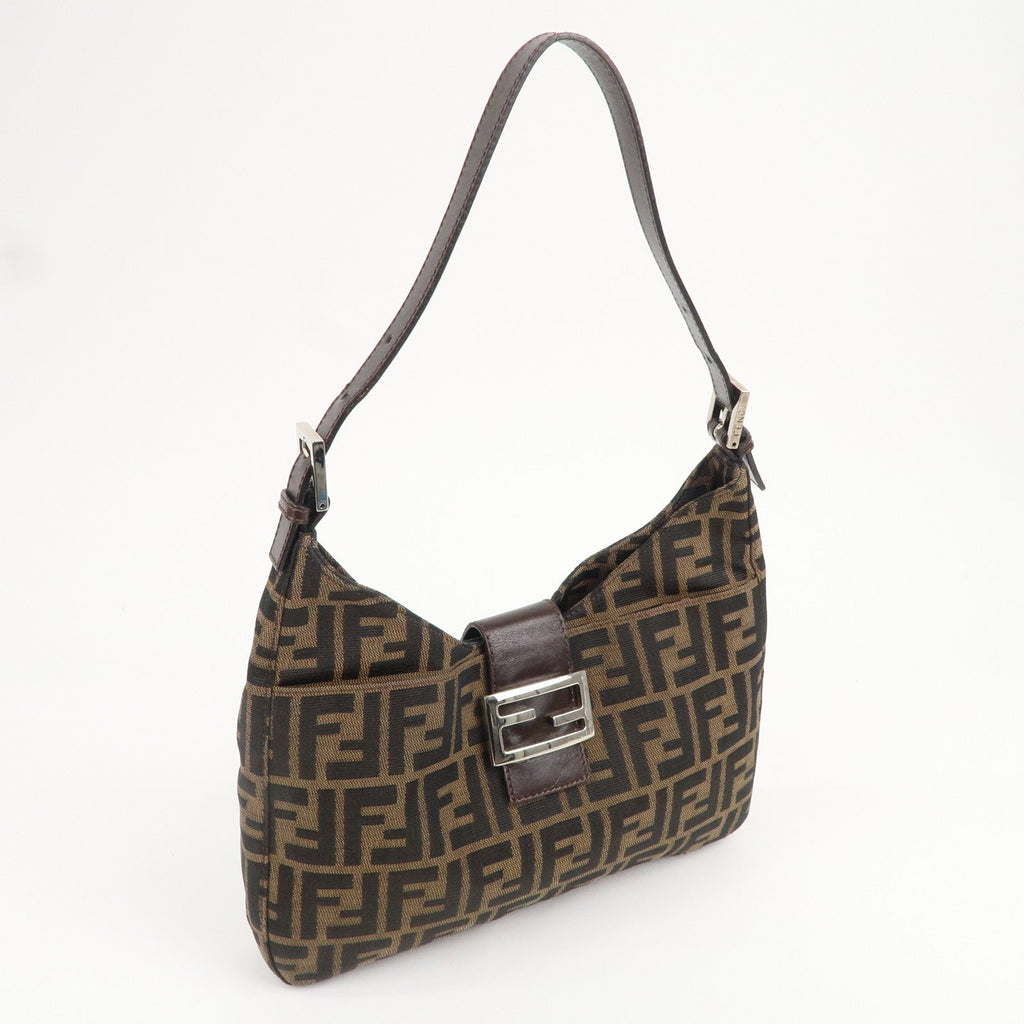 FENDI Zucca Canvas Leather Shoulder Bag Brown Black 26569