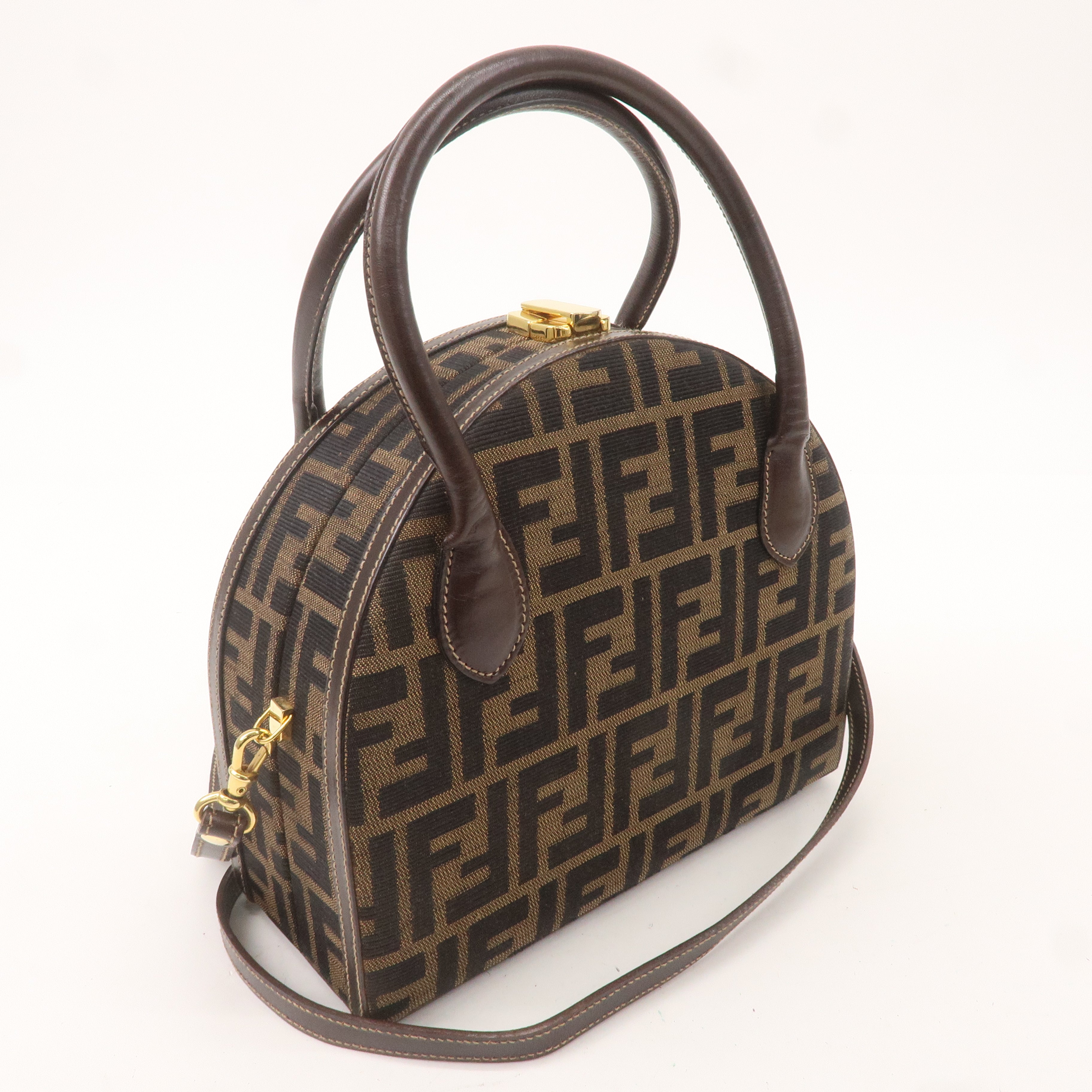 FENDI Zucca Canvas Leather 2WAY Handbag Shoulder Bag