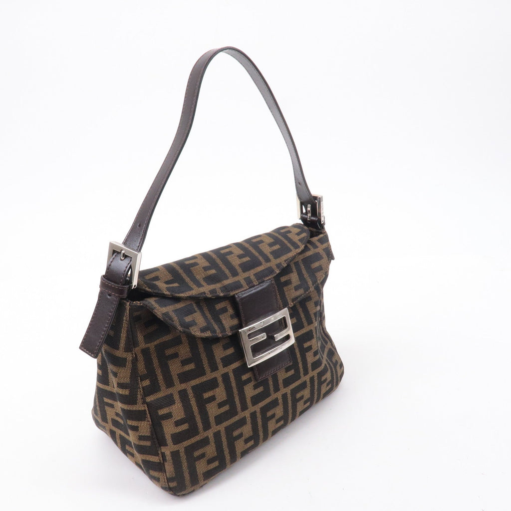 FENDI Zucca Canvas Leather Shoulder Bag Brown Black 26426
