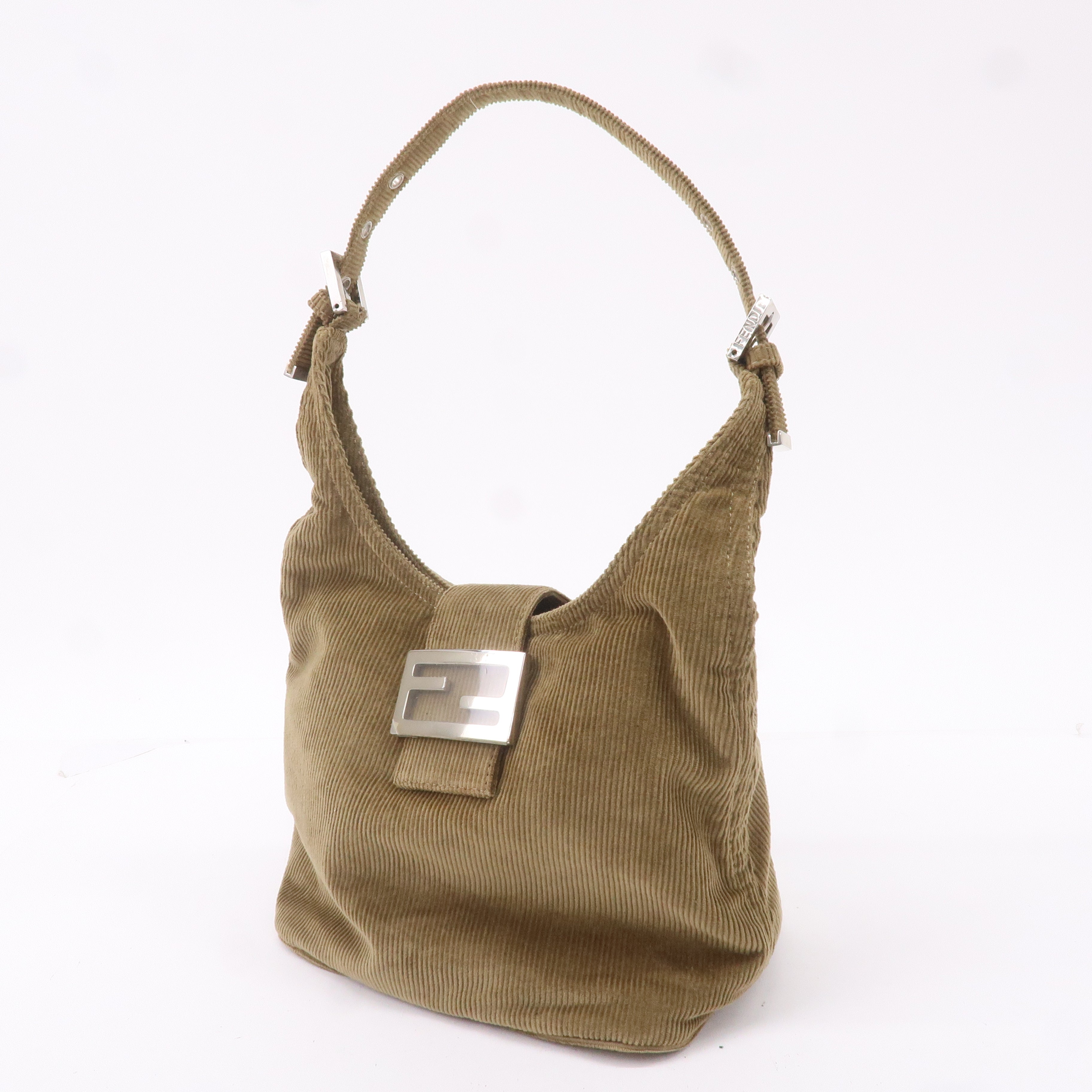 FENDI Corduroy Shoulder Bag Hand Bag Khaki Brown