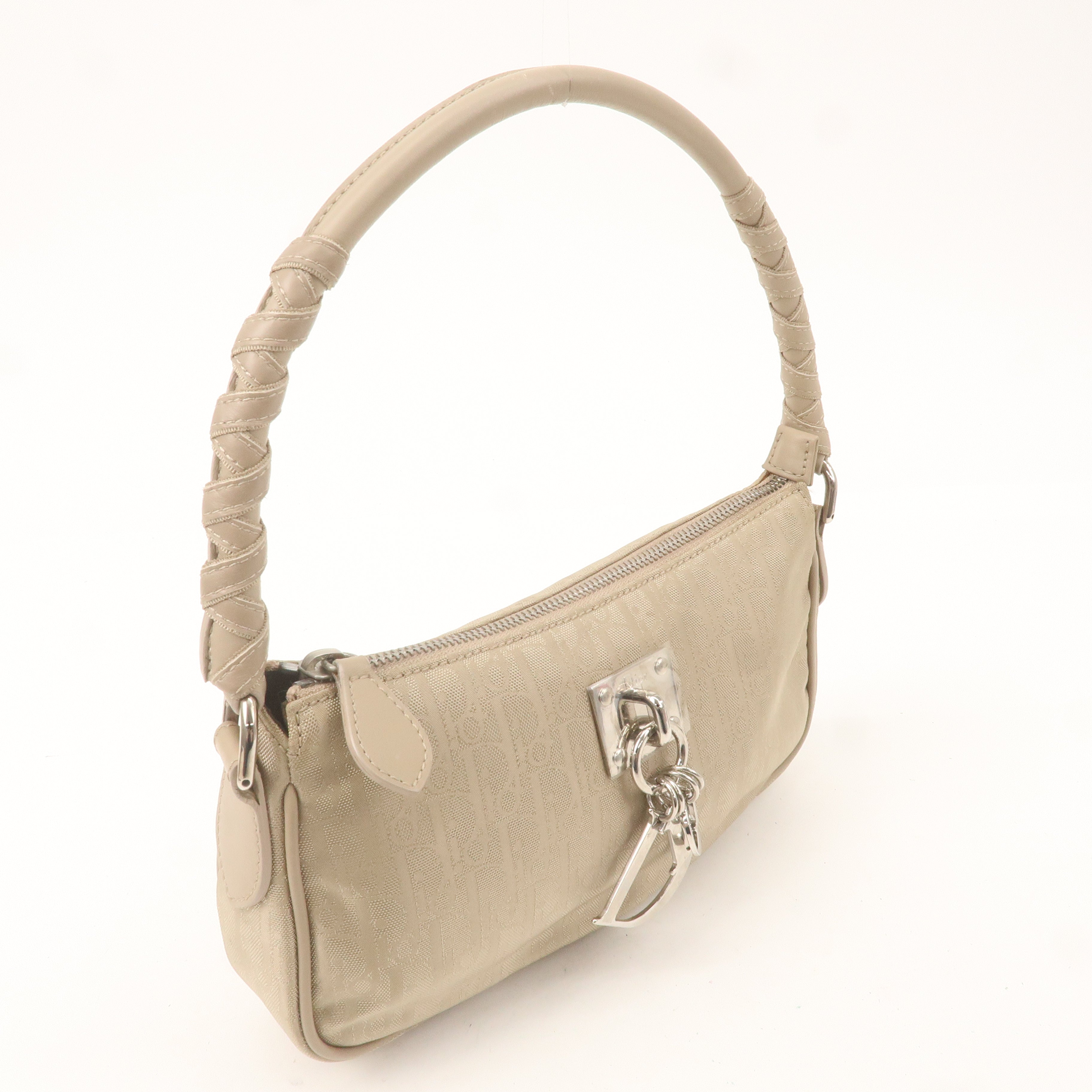 Christian Dior Trotter Nylon Leather Shoulder Bag Beige