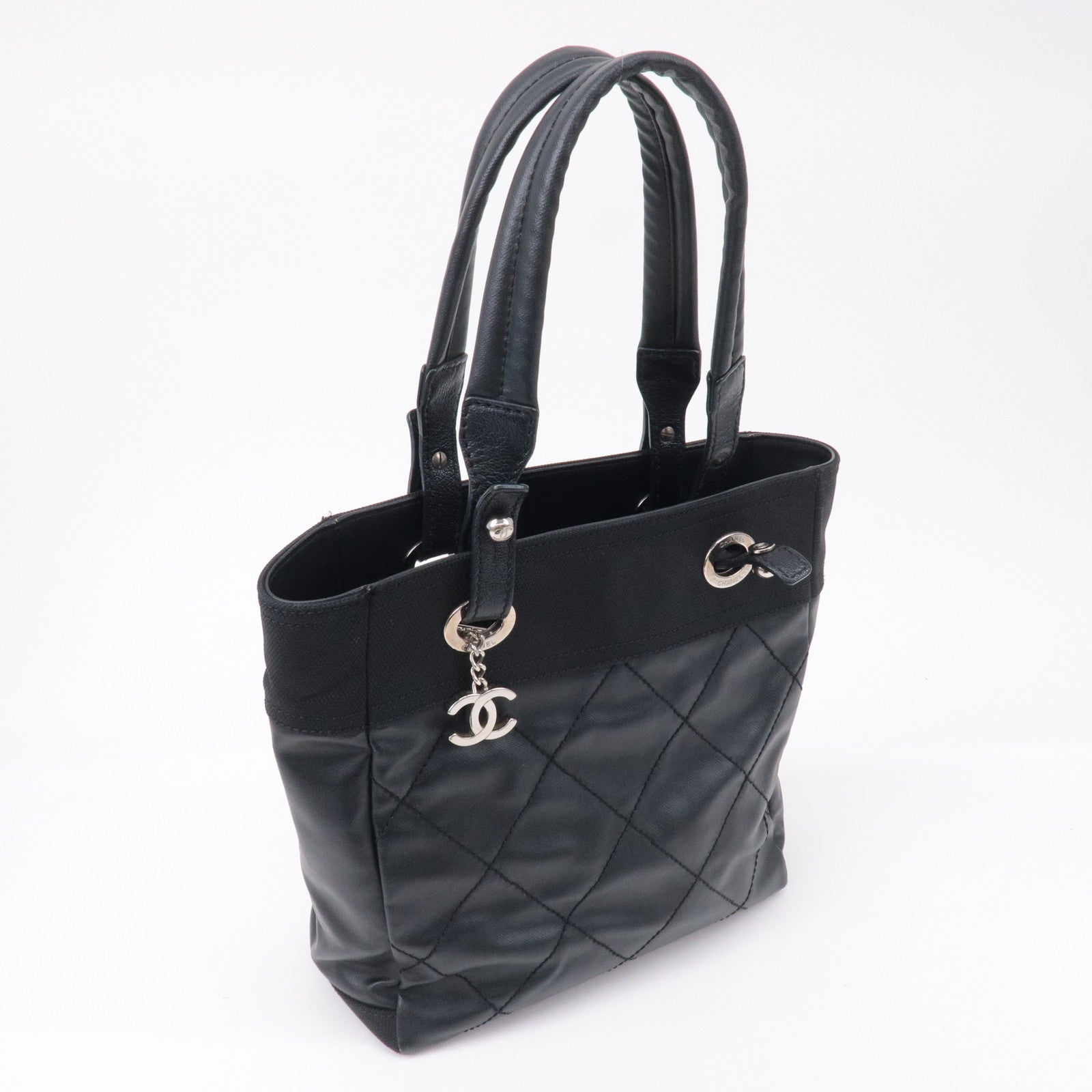 CHANEL Paris Biarritz Coated Canvas Leather Tote Bag PM A34208