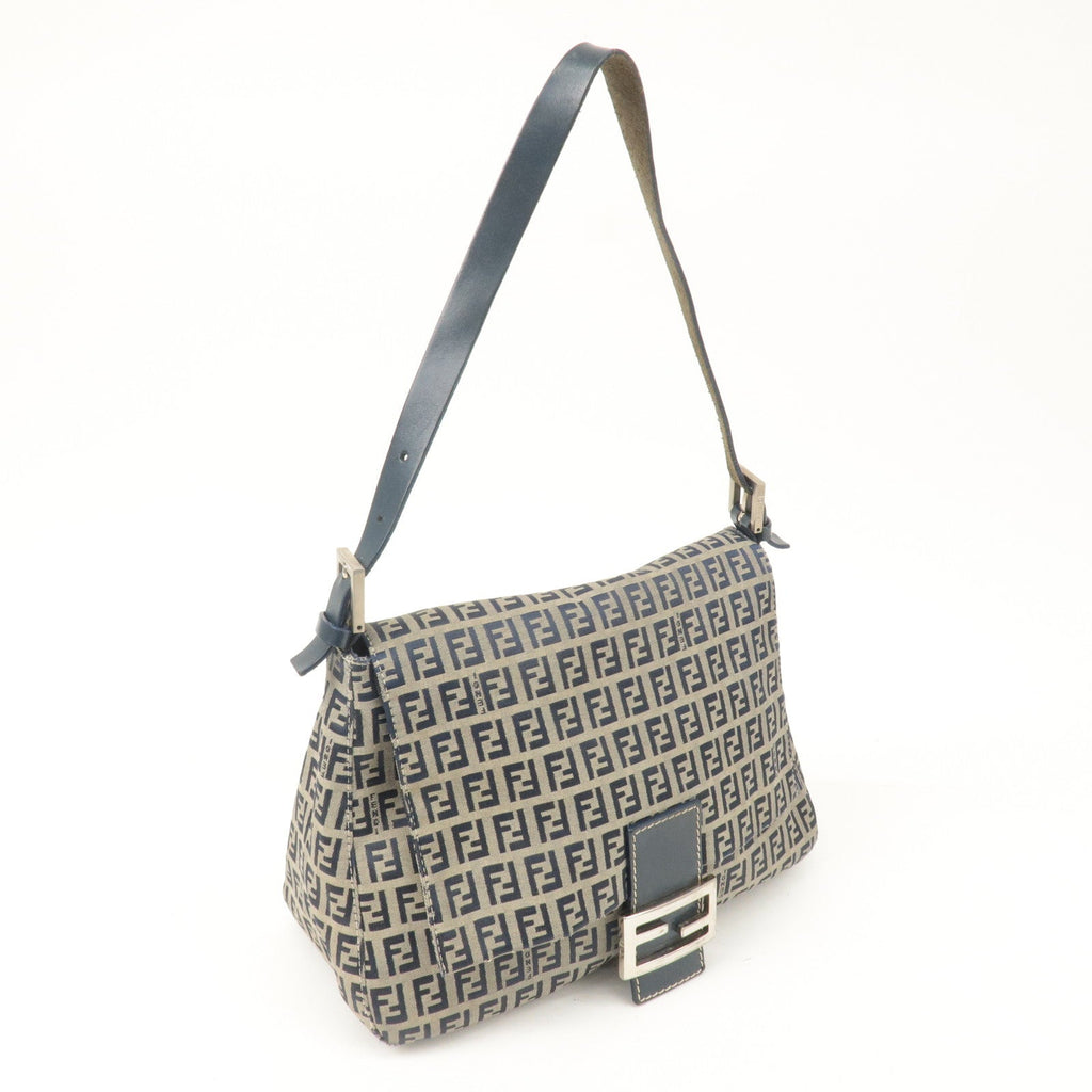 FENDI Mamma Baguette Zucchino Canvas Leather Shoulder Bag 26325