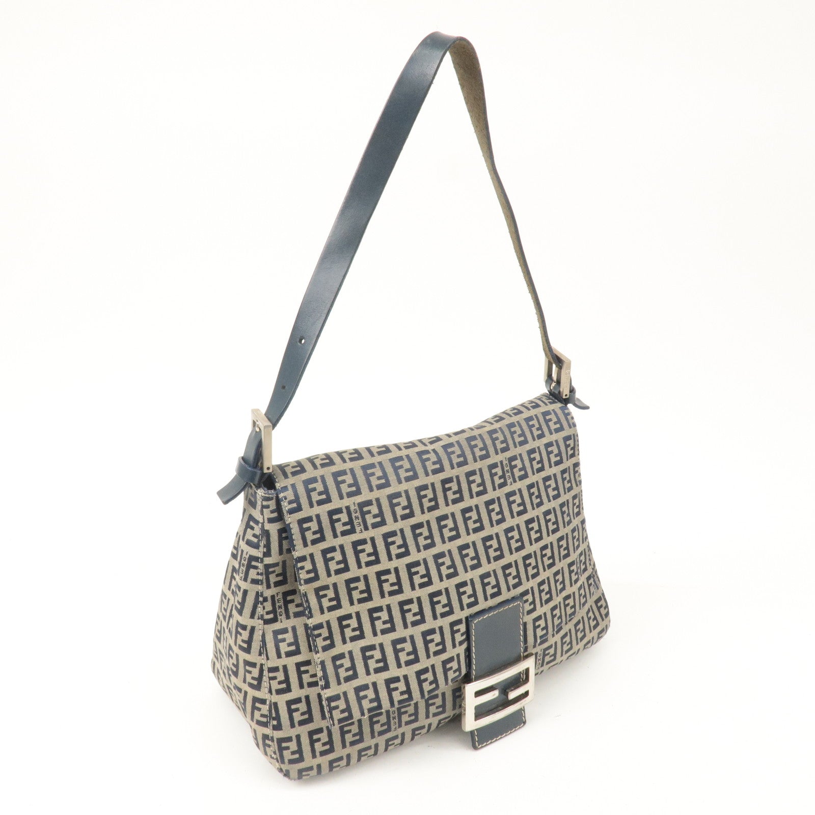 FENDI Mamma Baguette Zucchino Canvas Leather Shoulder Bag 26325
