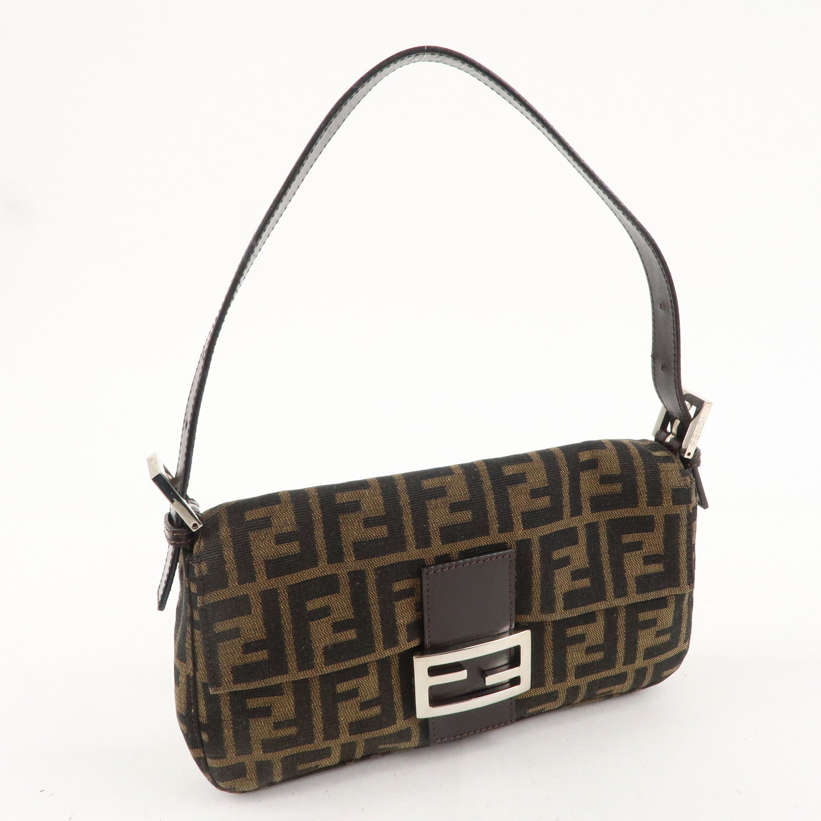 FENDI Zucca Mamma Baguette Canvas Leather Shoulder Bag 26424