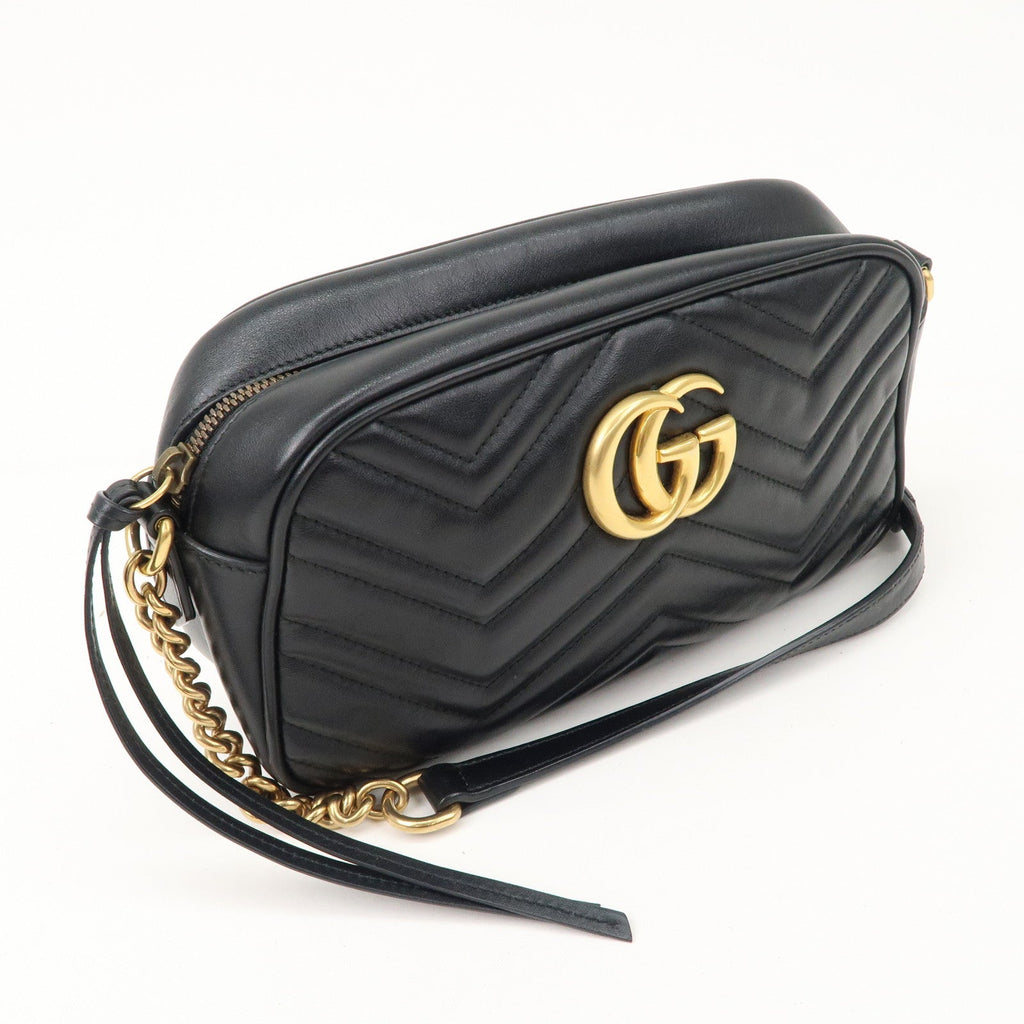 GUCCI GG Marmont Leather Chain Shoulder Bag Black 447632