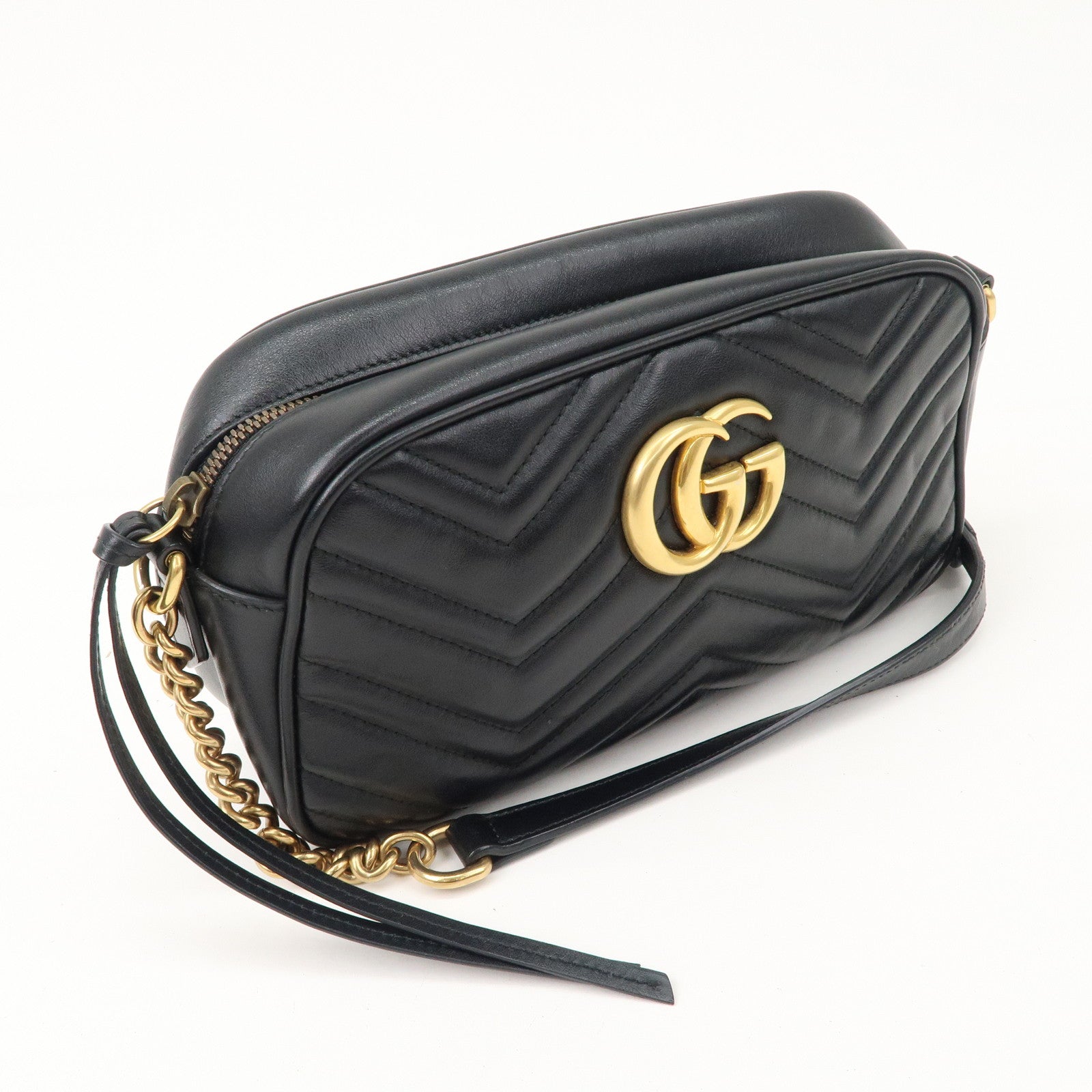 GUCCI GG Marmont Leather Chain Shoulder Bag Black 447632