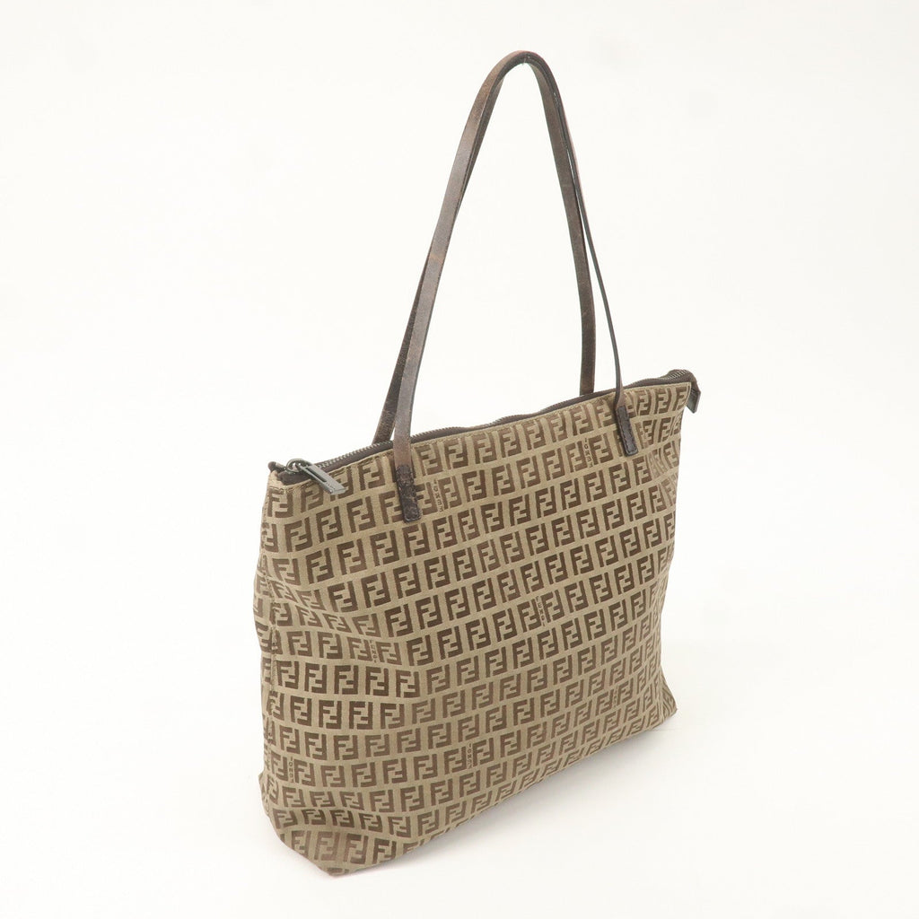 FENDI Zucchino Canvas Leather Tote Bag Brown Beige 8BH024