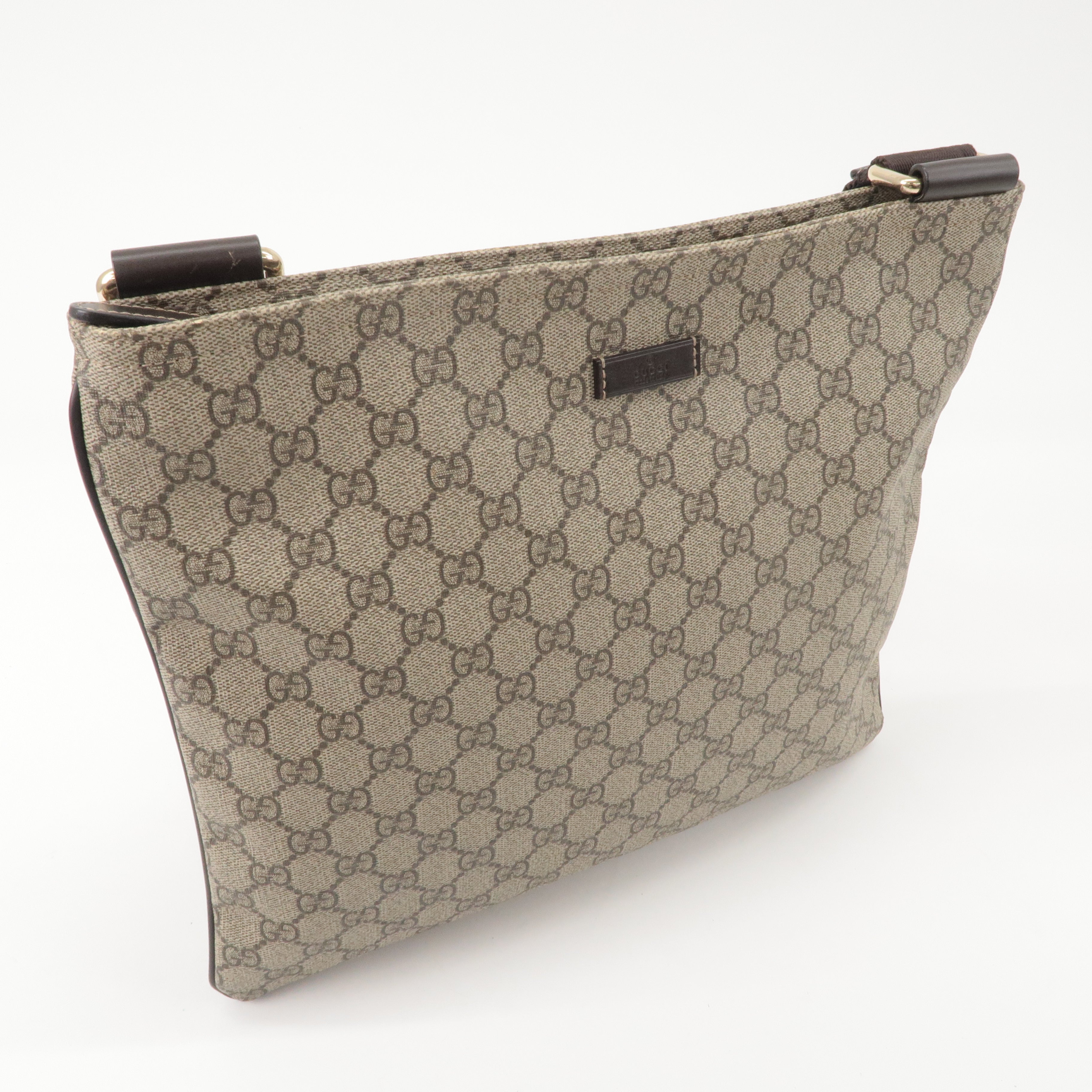 GUCCI GG Supreme Leather Shoulder Bag Beige Brown 201446