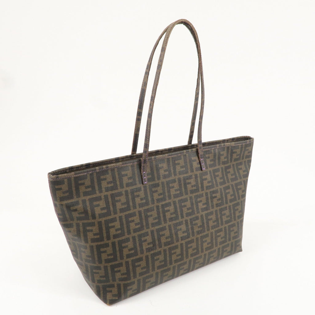 FENDI Zucca Logo Print PVC Tote Bag Brown Black Purple 8BH185
