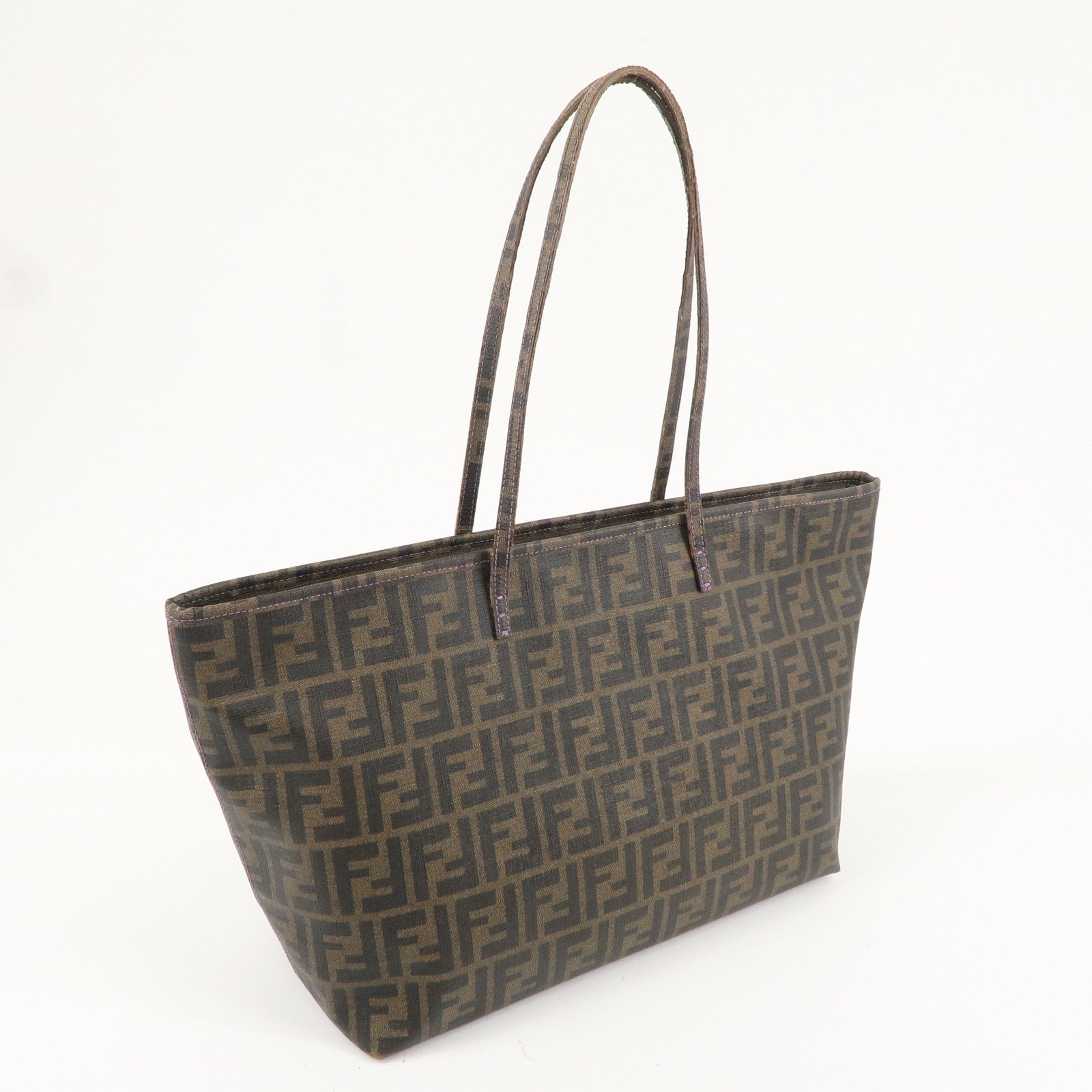 FENDI Zucca Logo Print PVC Tote Bag Brown Black Purple 8BH185