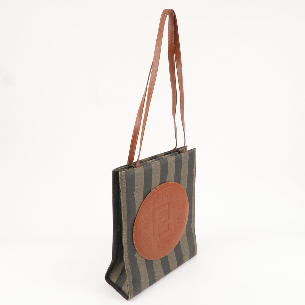 FENDI Pequin PVC Leather Tote Bag Khaki Black Brown