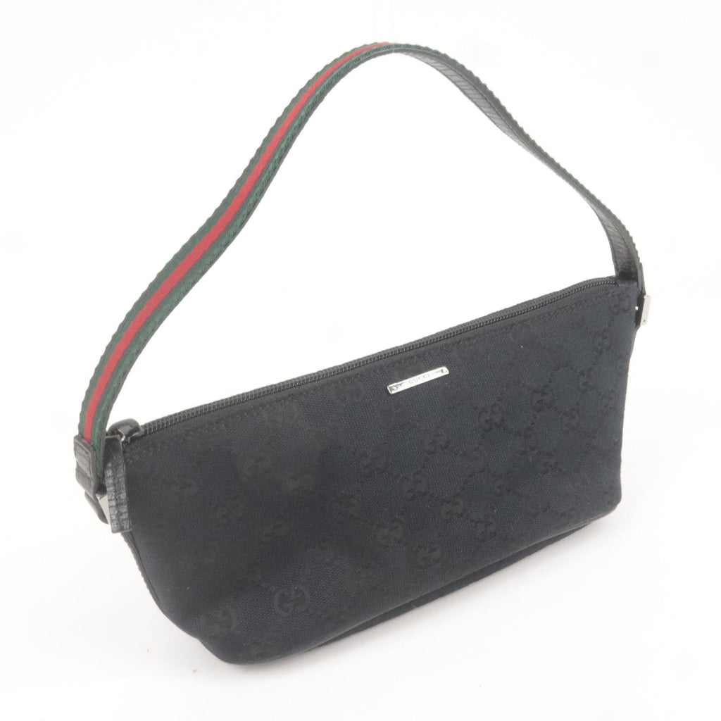 GUCCI Sherry GG Canvas Leather Hand Bag Purse Pouch Black 141809