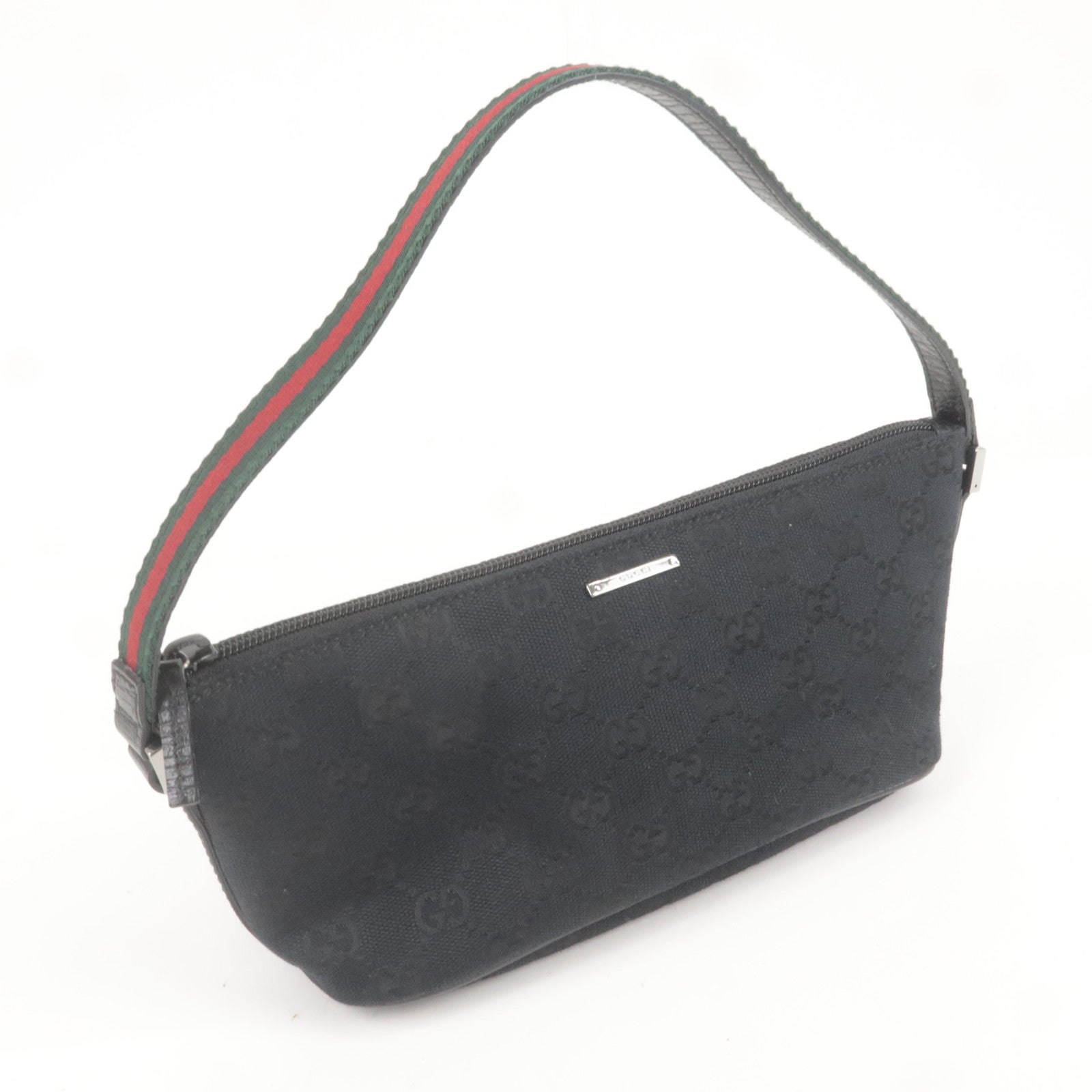 GUCCI Sherry GG Canvas Leather Hand Bag Purse Pouch Black 141809