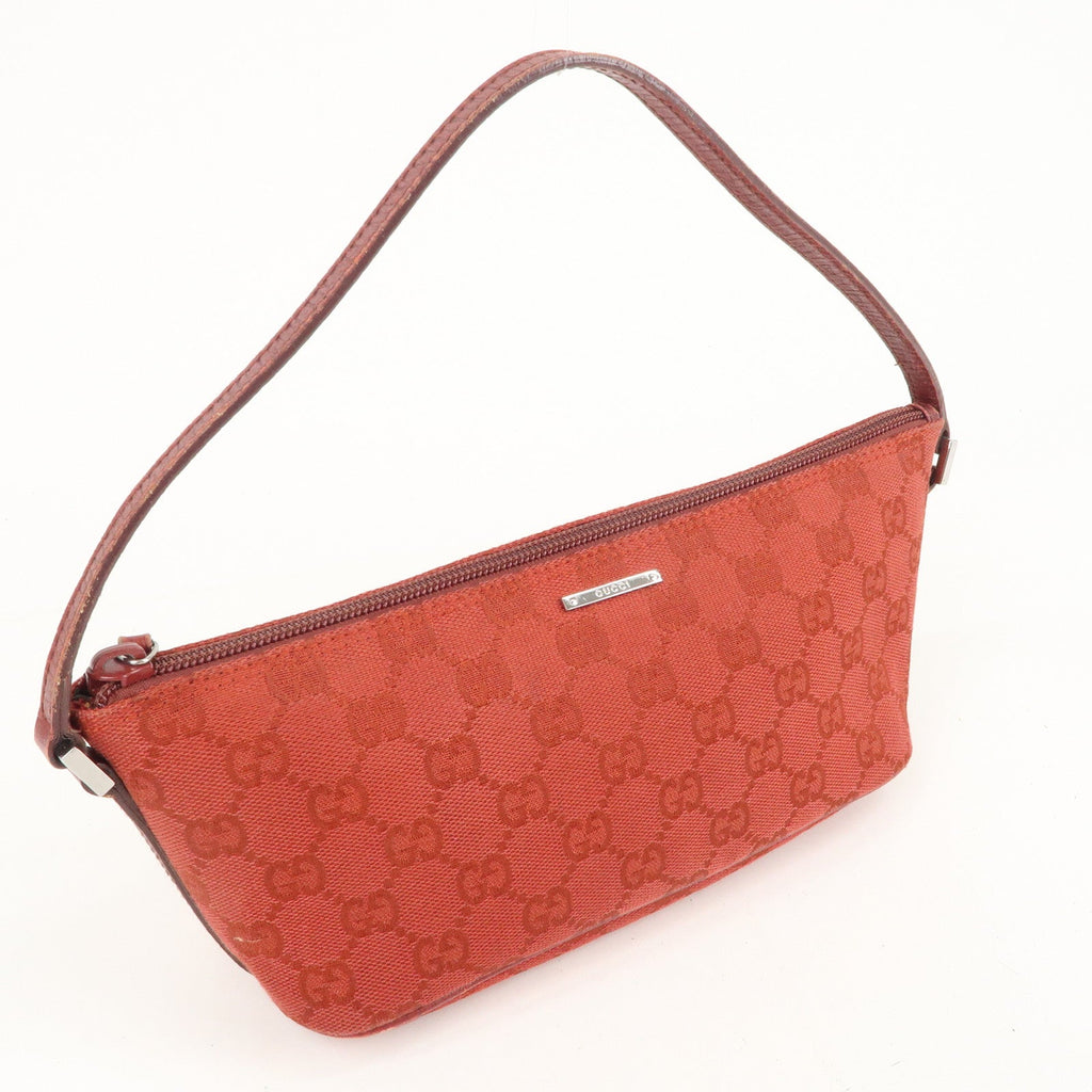 GUCCI Boat Bag GG Canvas Leather Hand Bag Pouch Red 07198