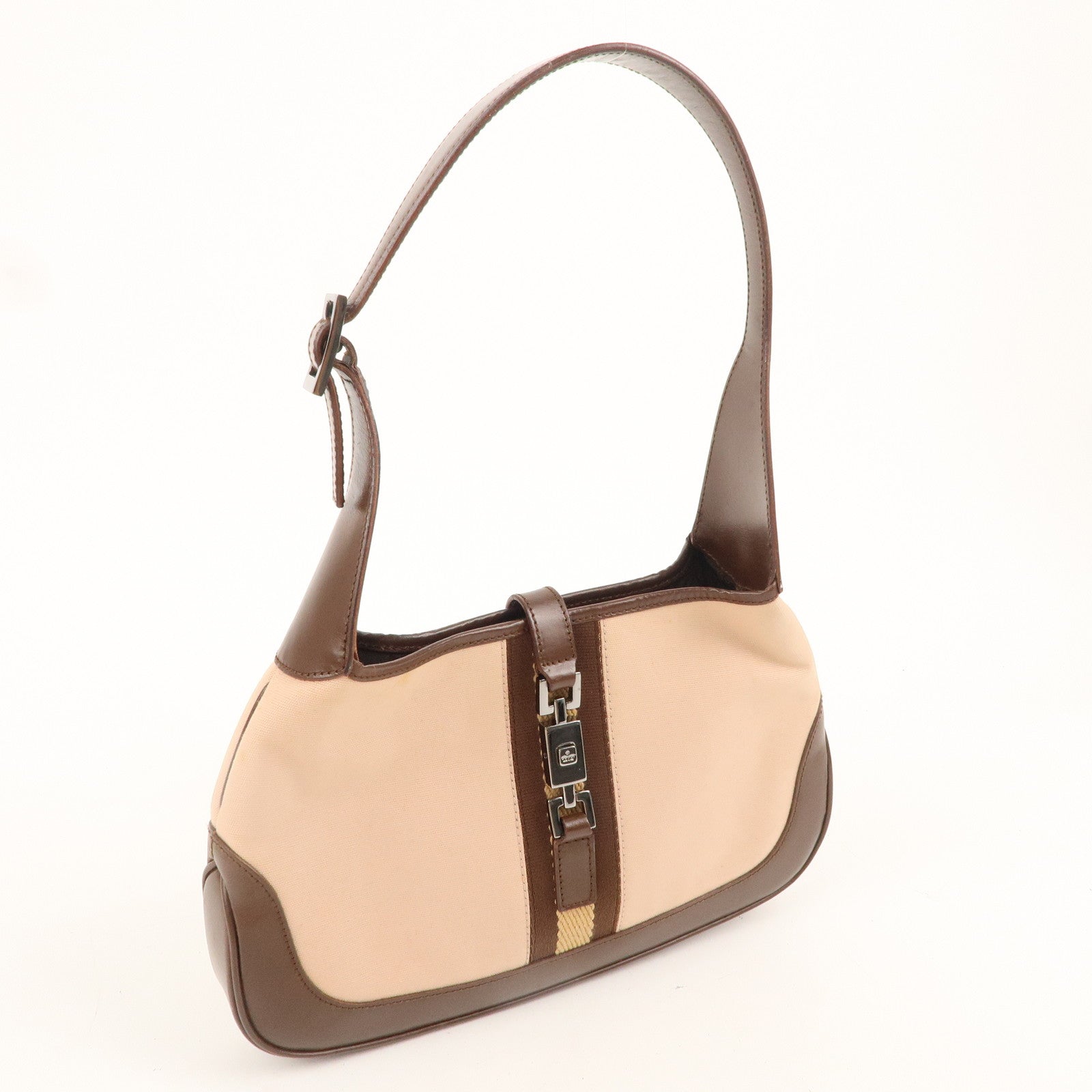 GUCCI Jackie Canvas Leather Shoulder Bag 001.3735 Pink Brown