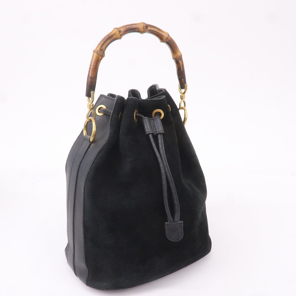 Gucci Bamboo Suede Leather Black 2WAY Bag 001.3754.1657