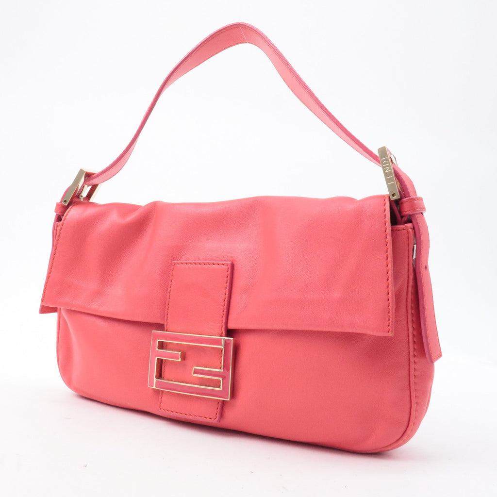 FENDI Mamma Baguette Leather Hand Bag Shoulder Bag Pink 8BR600