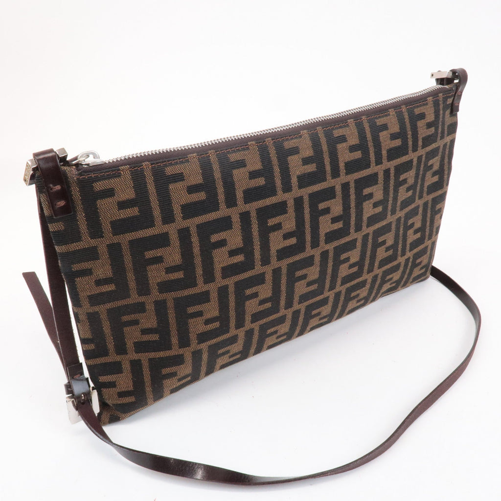 FENDI Zucca Canvas Leather Shoulder Bag Brown Black 16330