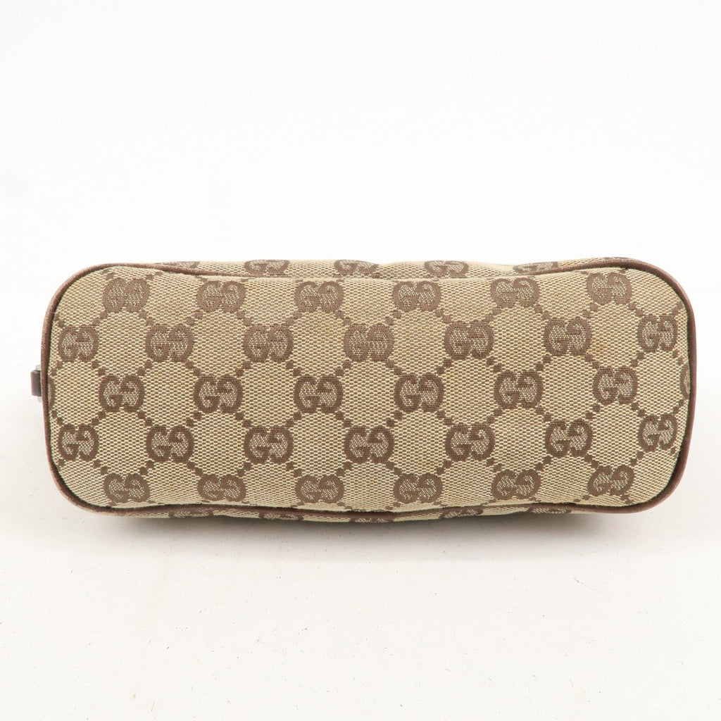 GUCCI Set of 2 Boat Bag GG Canvas Leather Pouch Hand Bag 07198