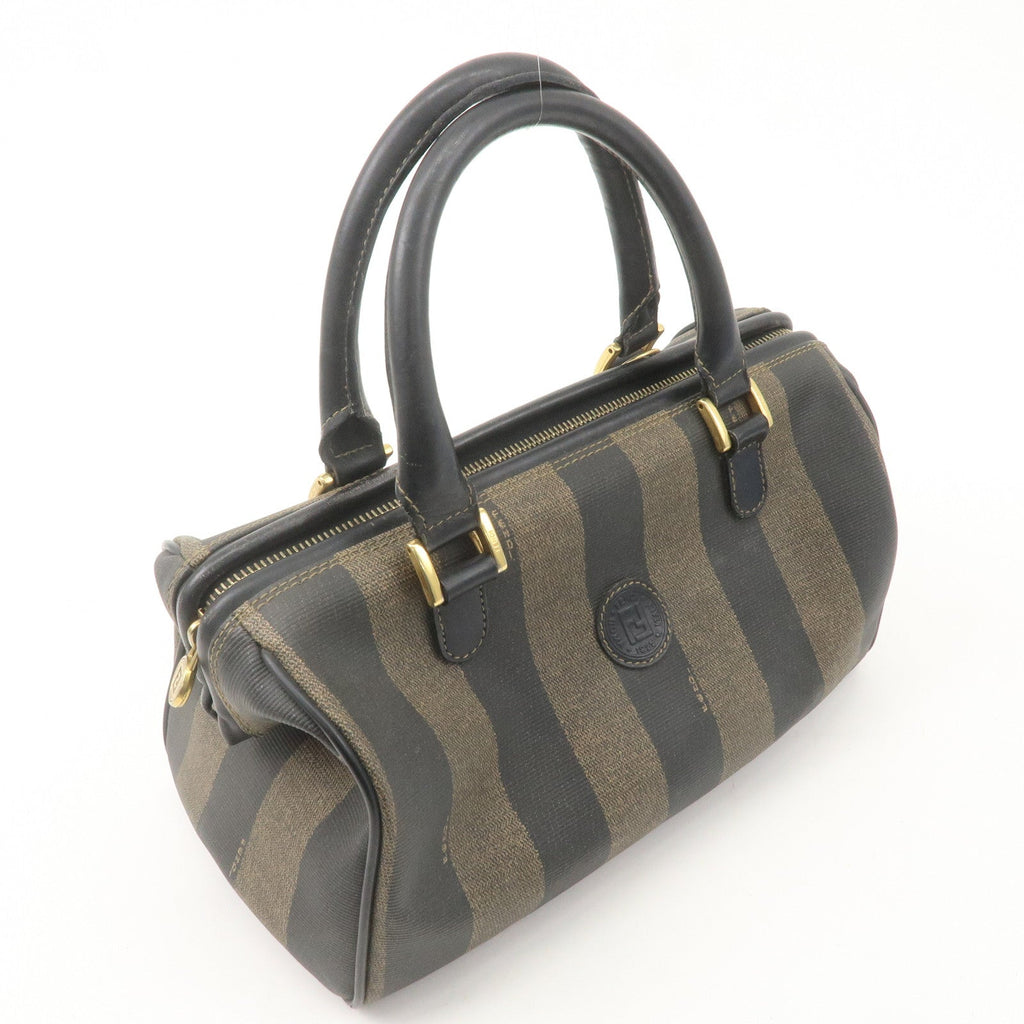 FENDI Pequin PVC Leather Mini Boston Bag Brown Black 04498