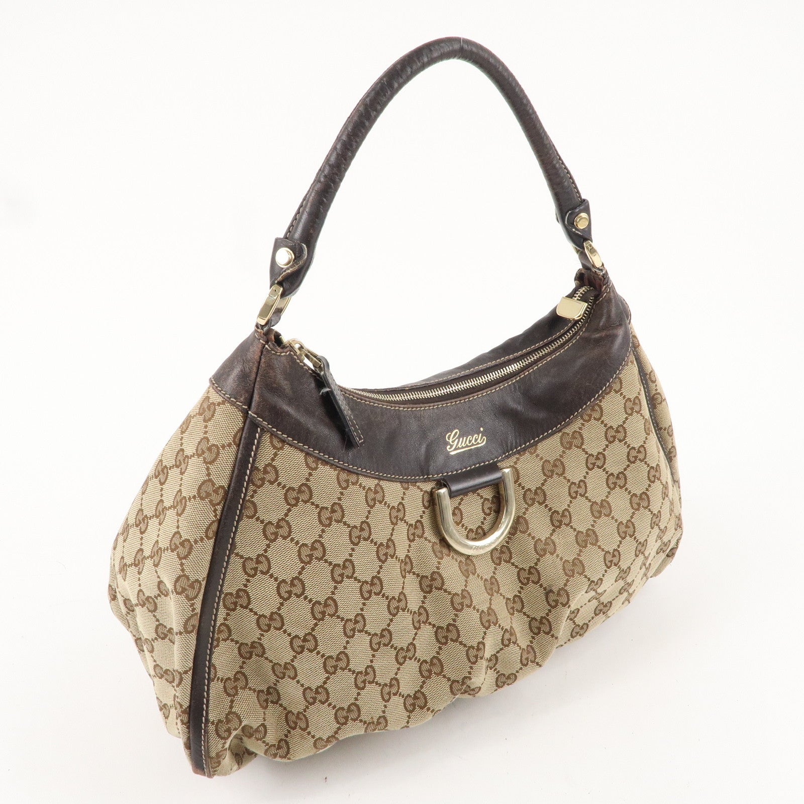 GUCCI Abbey GG Canvas Leather Shoulder Bag Beige Gold 189833