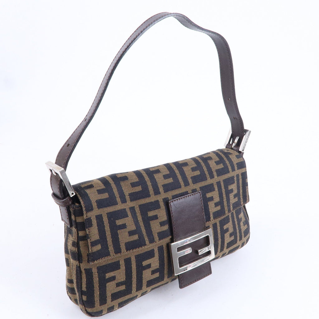 FENDI Mamma Baguette Zucca Canvas Leather Shoulder Bag Brown 26424