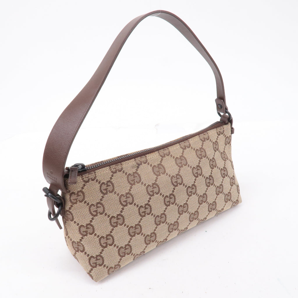 GUCCI GG Canvas Leather Hand Bag Pouch Beige Brown 103399