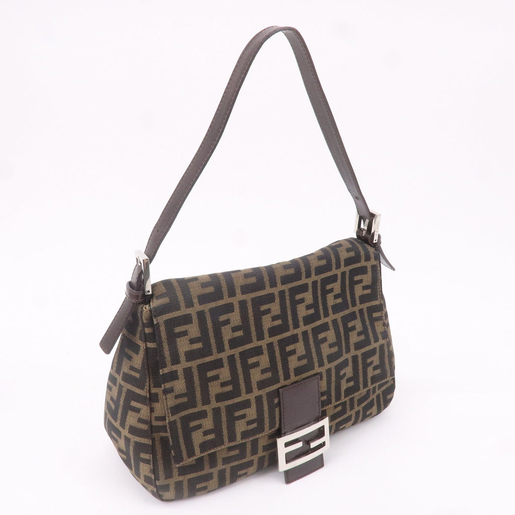 FENDI Mamma Baguette Zucca Canvas Leather Shoulder Bag 26325