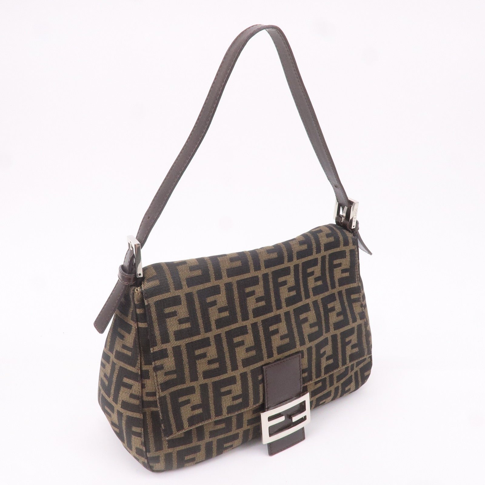 FENDI Mamma Baguette Zucca Canvas Leather Shoulder Bag 26325