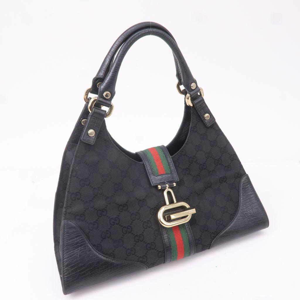 GUCCI Sherry GG Canvas Leather Shoulder Bag Black 130995