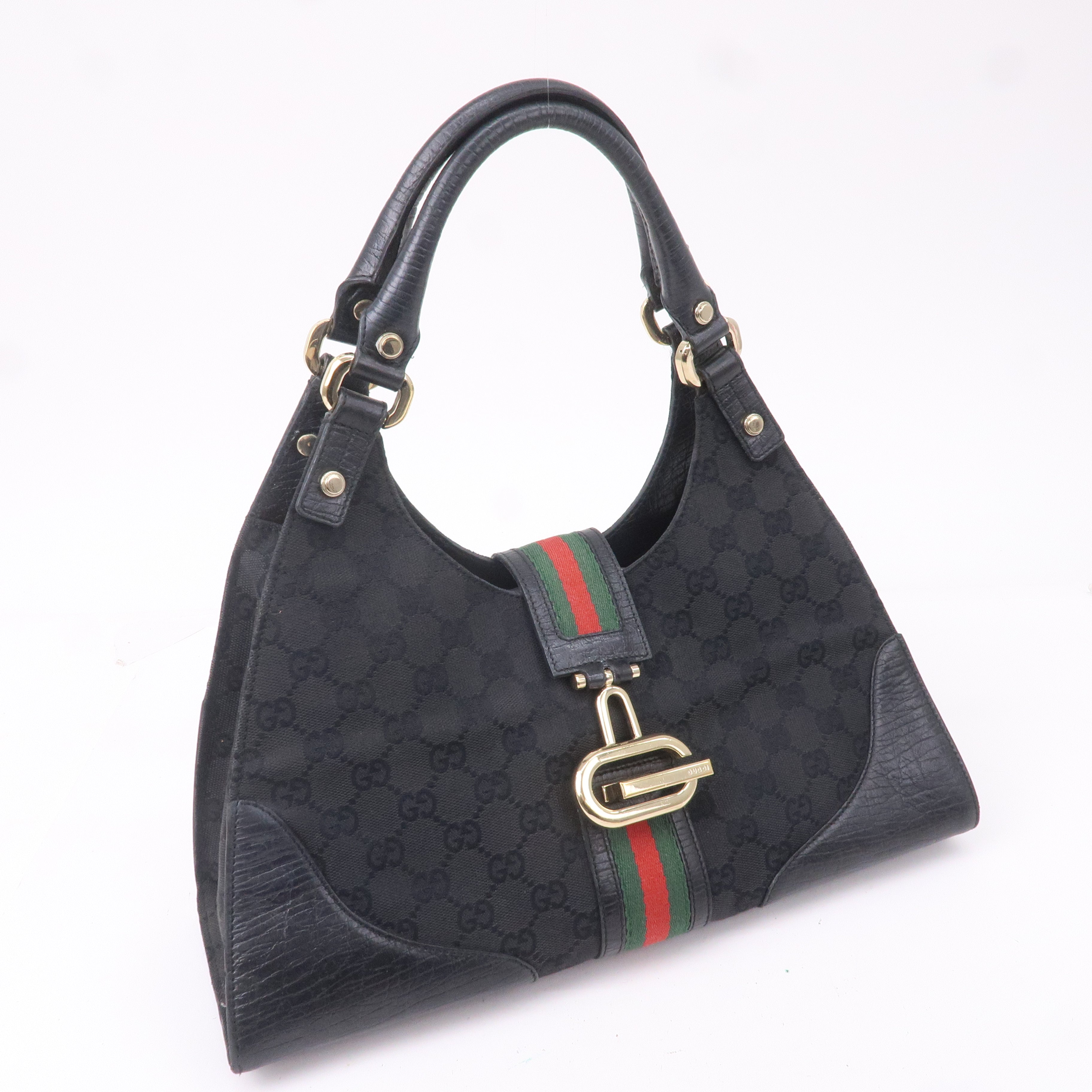GUCCI Sherry GG Canvas Leather Shoulder Bag Black 130995