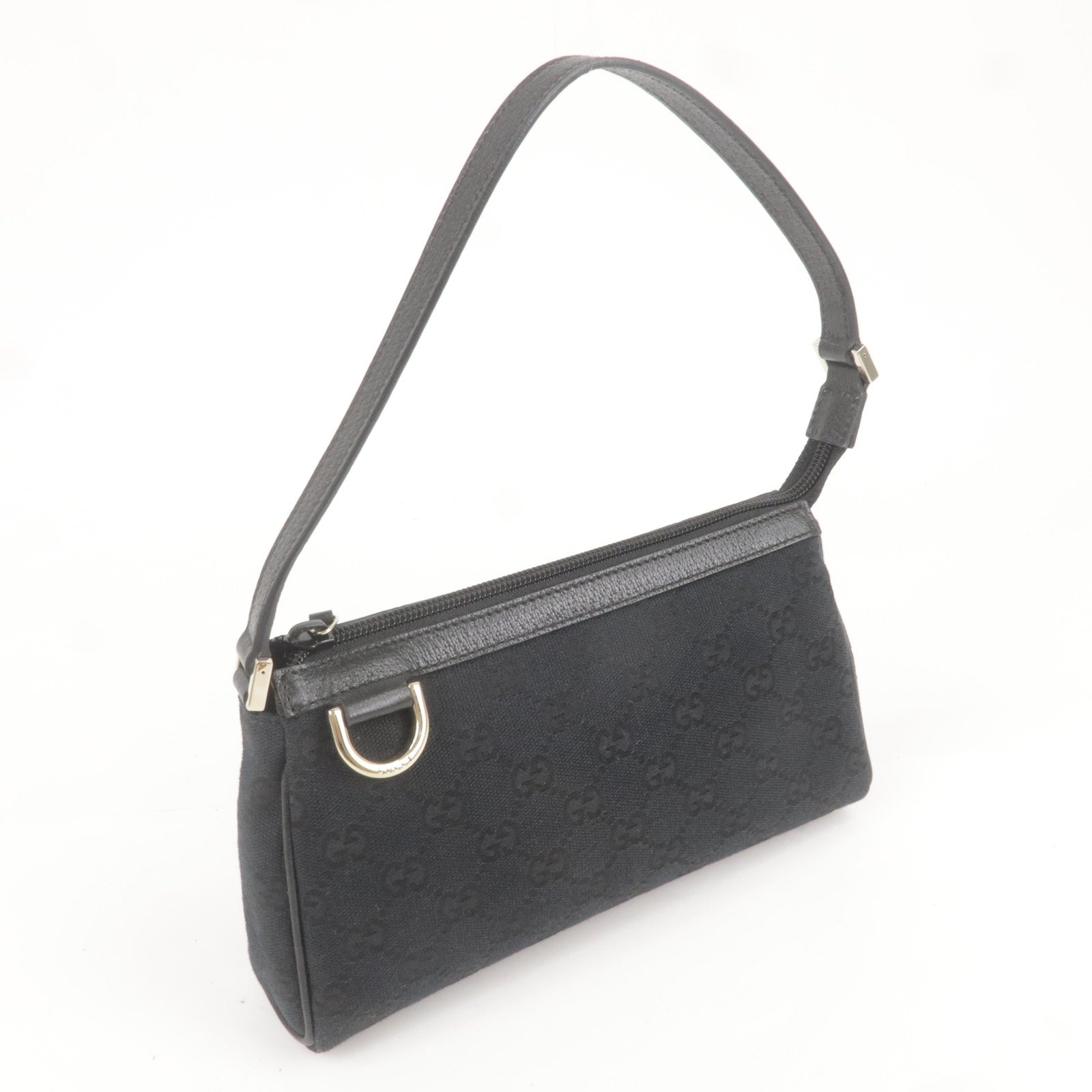 GUCCI Abbey GG Canvas Leather Hand Bag Pouch Black 645093