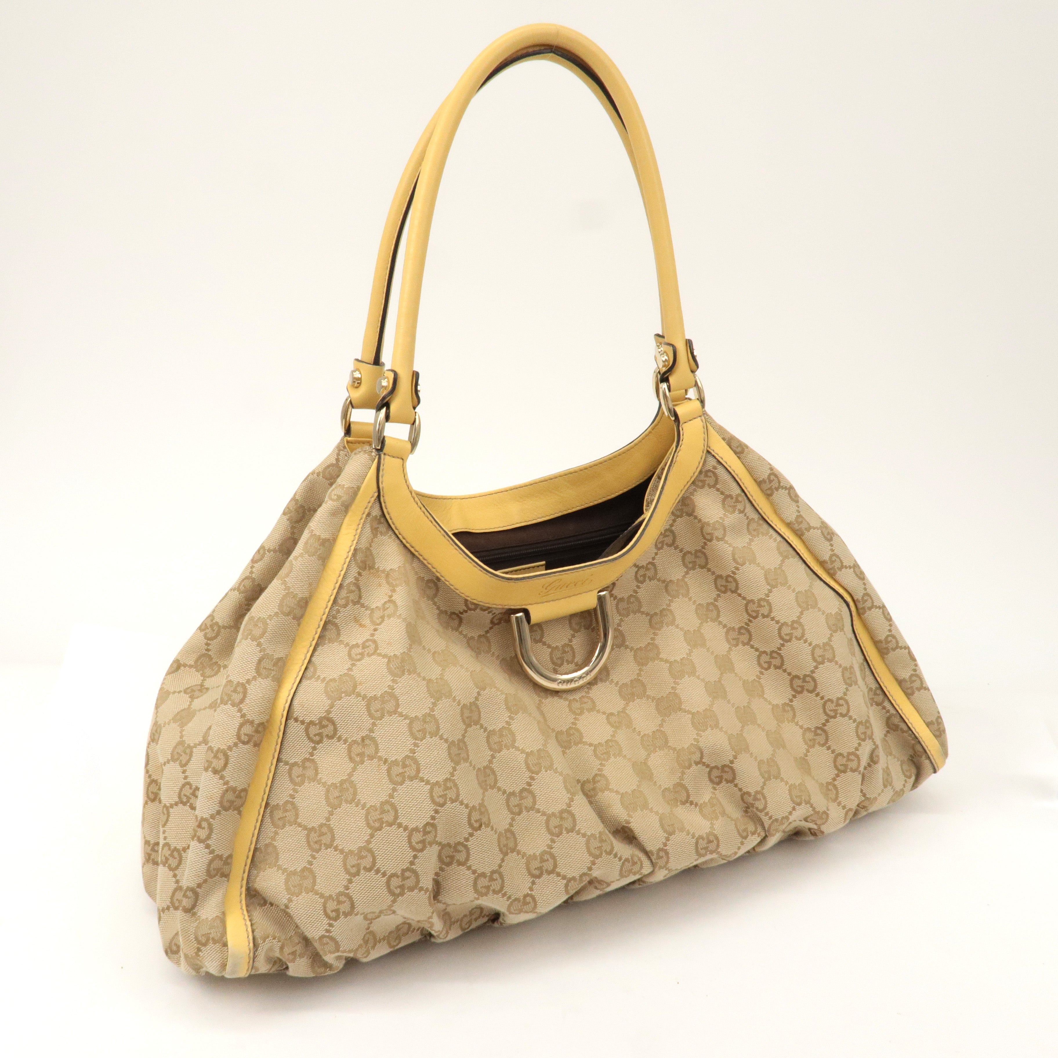 GUCCI Abbey GG Canvas Leather Shoulder Bag Beige Yellow 189835