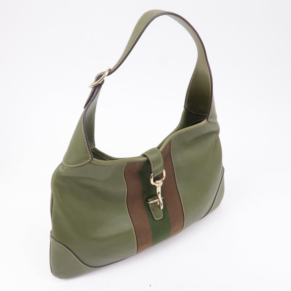 GUCCI Sherry Leather Shoulder Bag Hand Bag Green 153029